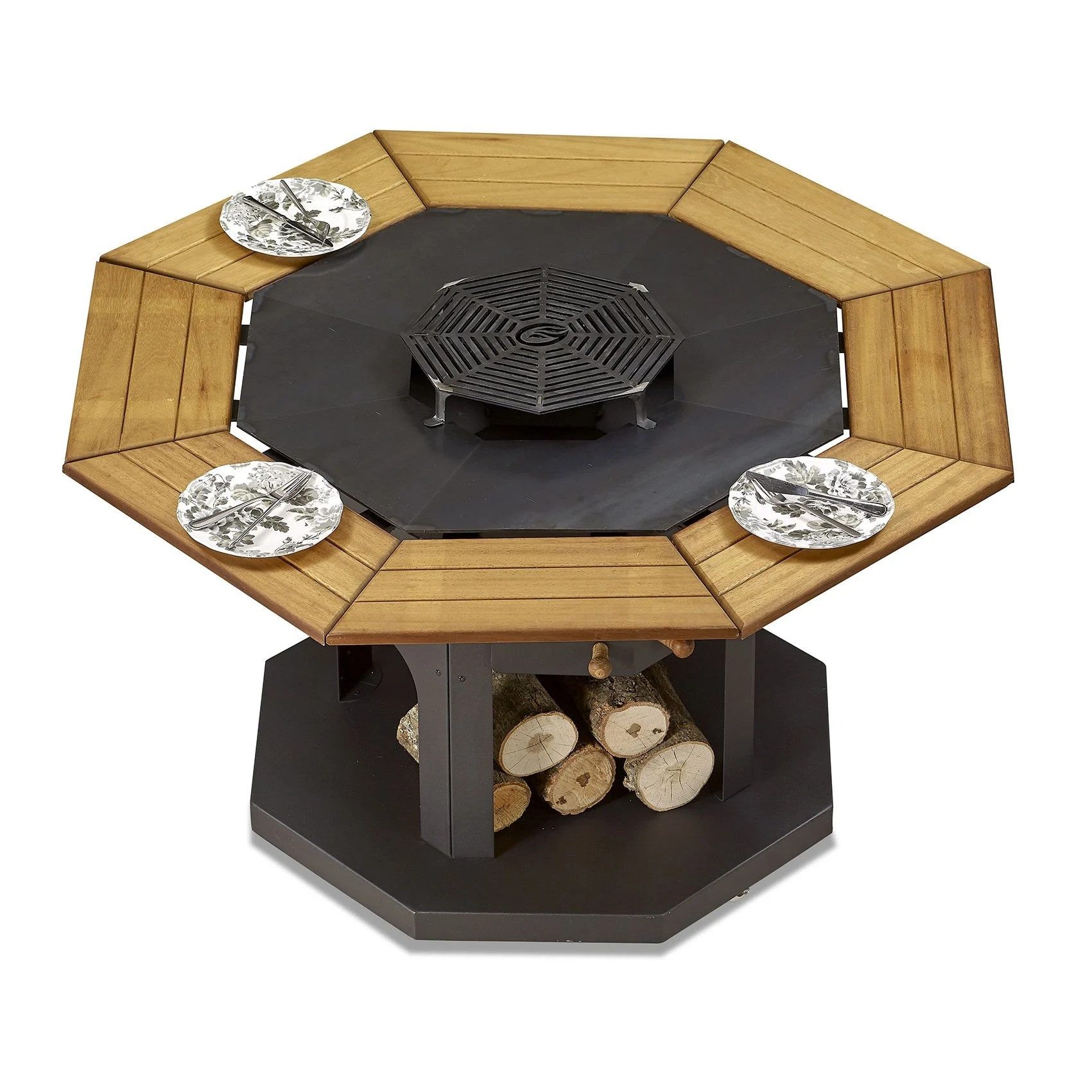JVmoebel Grillkamin Schwarzer Holz-Grilltisch mit elegantem Design für den Außenbereich, Made in Europe