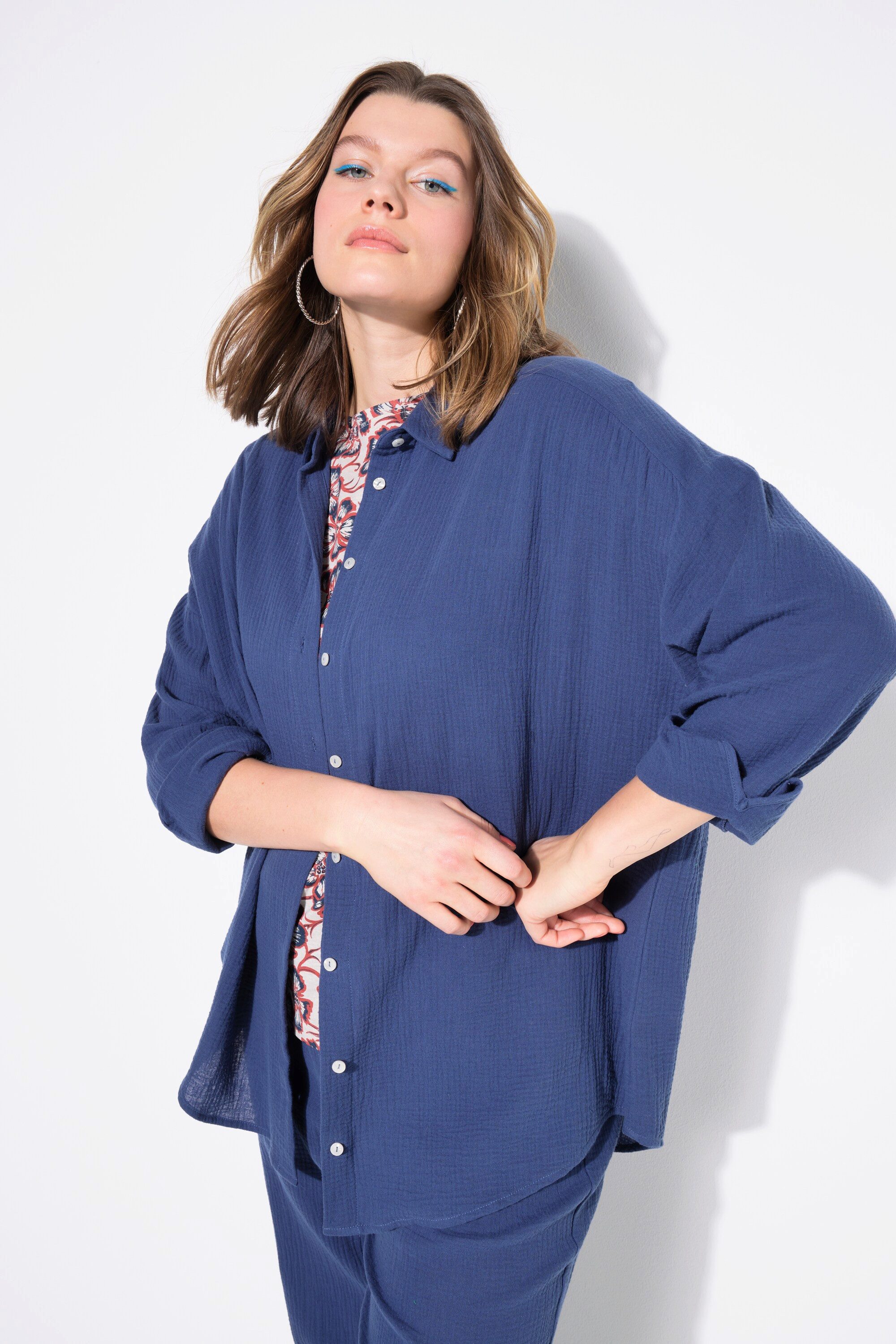 Studio Untold Hemdbluse Musselin Bluse oversized Hemdkragen Langarm