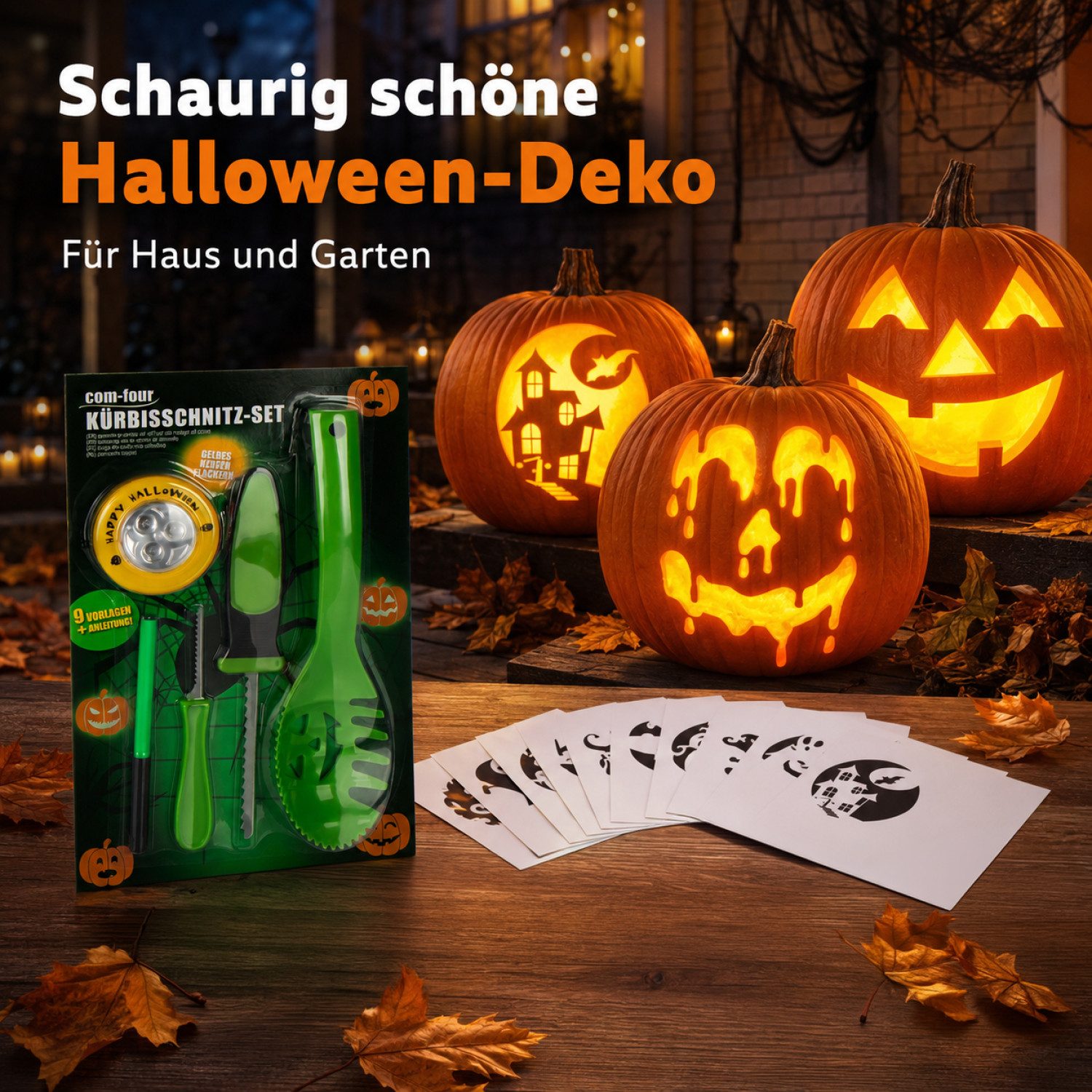 com-four Schälmesser Kürbis Schnitz-Set für Halloween, Schneide-Werkzeuge – Bild 4 von 5