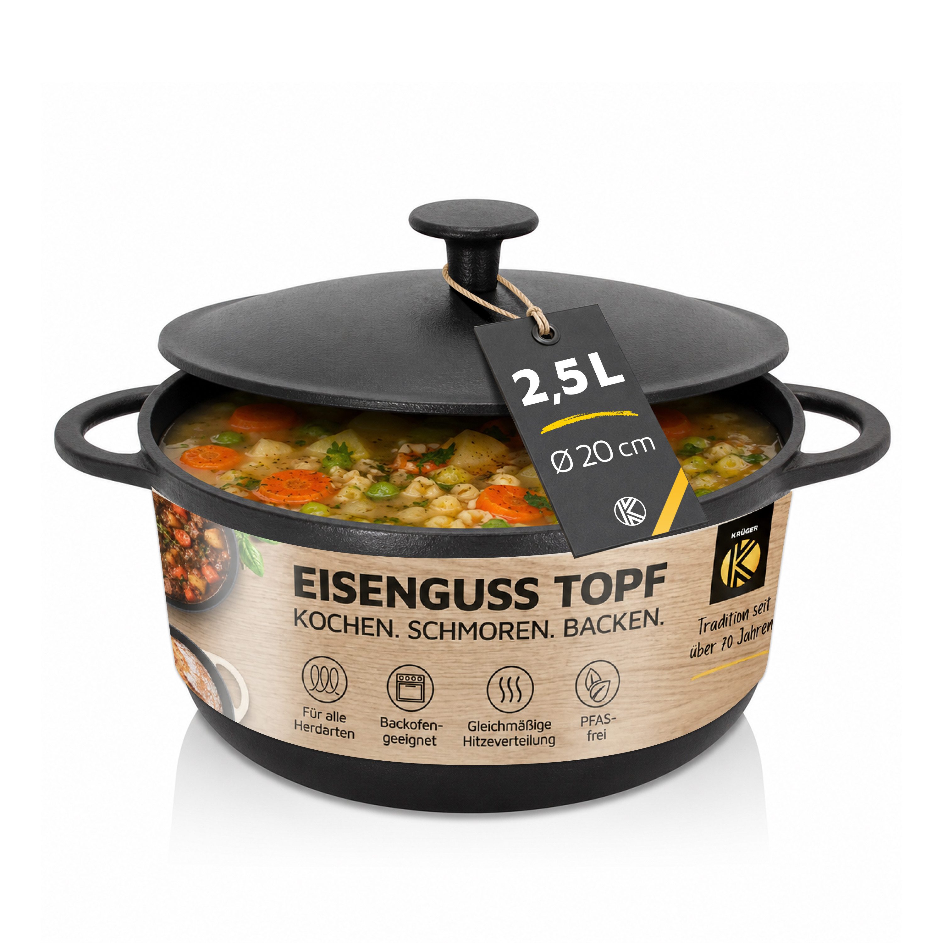 Krüger Fleischtopf Eisenguss Fleischtopf mit Deckel RUSTICA, Gusseisen (1-tlg), für Induktions-Kochfelder geeignet