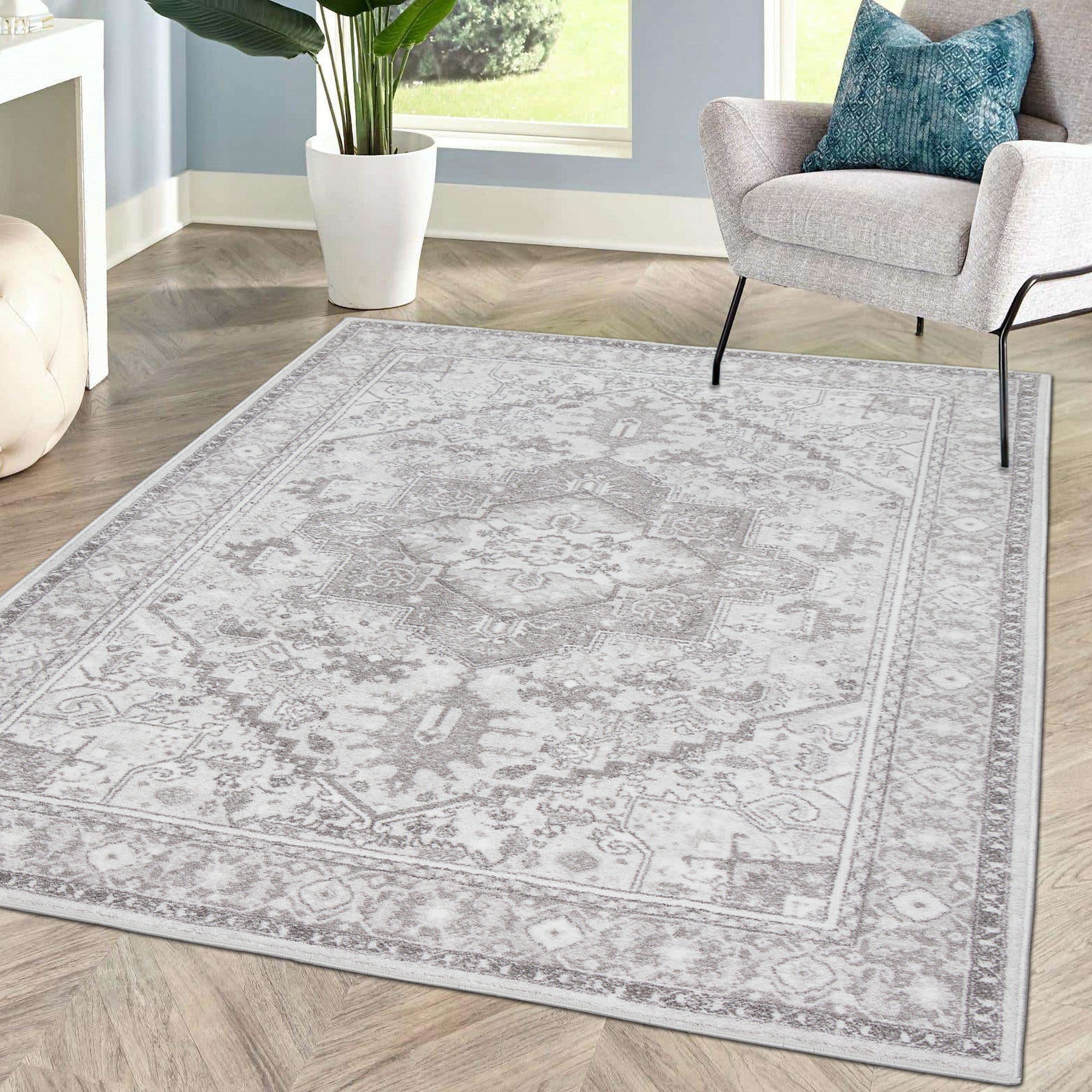 Carpetia Teppich Entspannender Orientteppich Schlafzimmer gemütlich grau, rund, Je nach Licht heller-dunkler