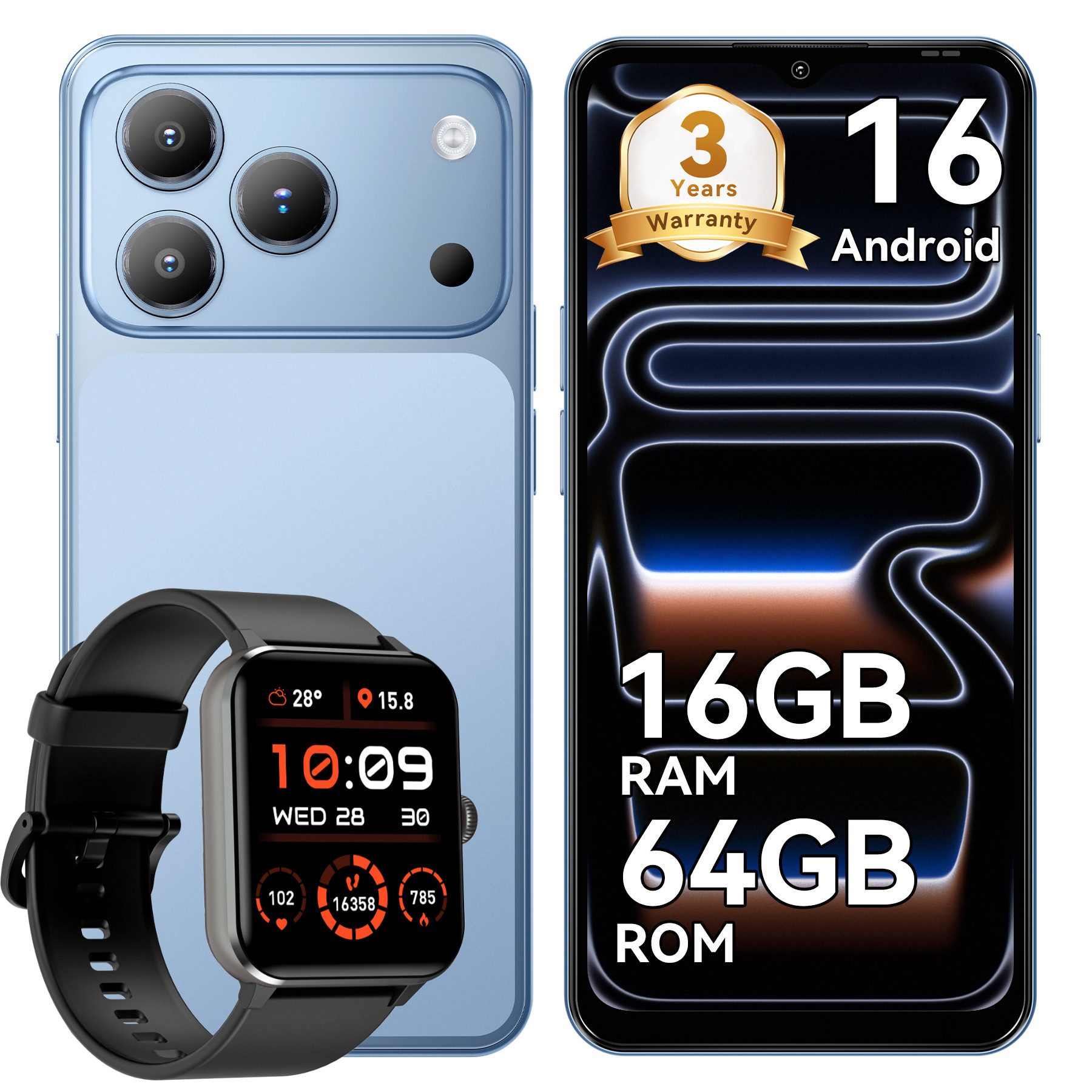 blackview Blackview A16 WAVE 7C (16+64/128) 60HZ 5000mAh AI Uhr hinzufügen R50 Smartphone (32 MP Kamera, 4G Dual SIM/Face ID/IP54/GPS/3 Jahre Garantie)
