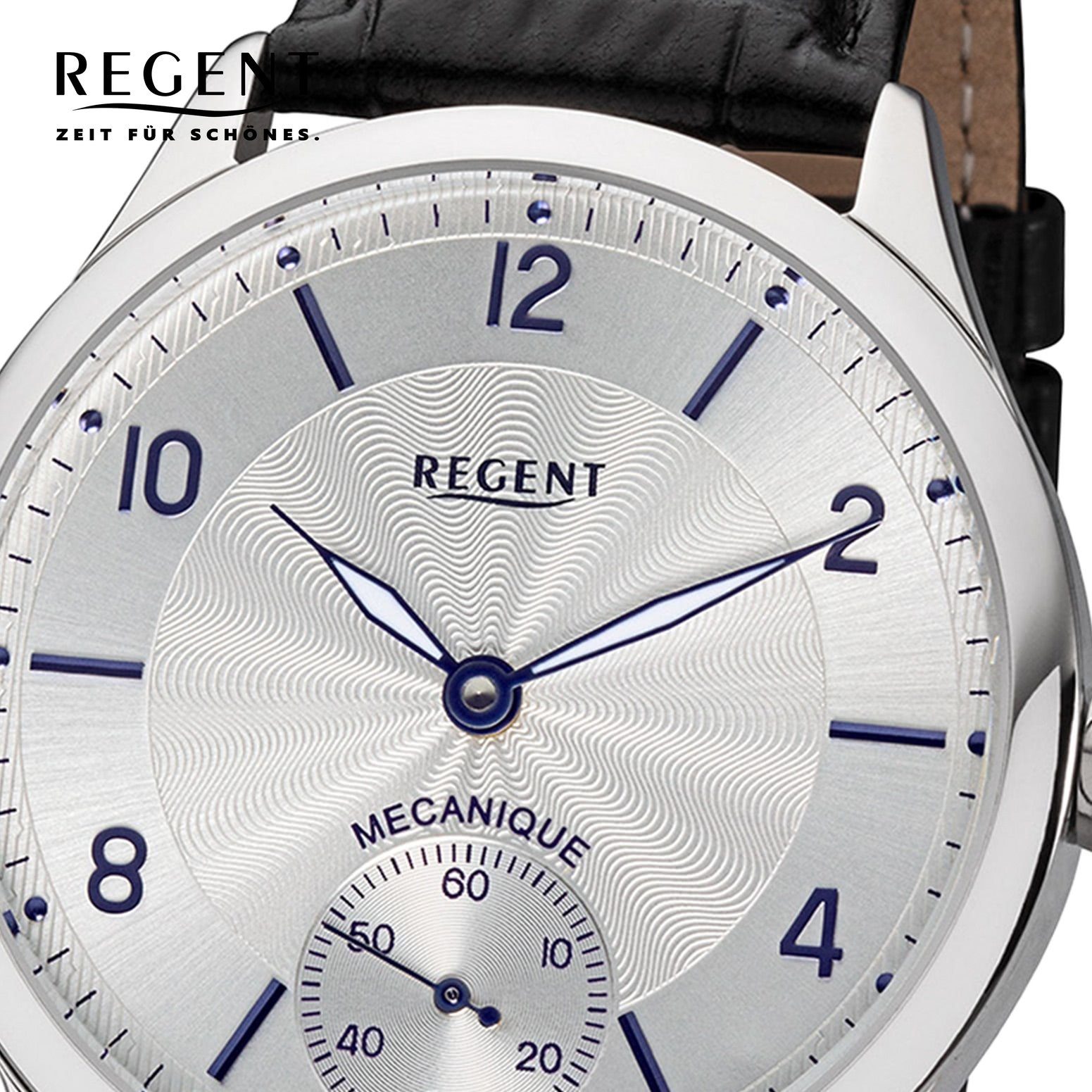 Herren Armbanduhr Analoganzeige, Armbanduhr Regent rund, Regent (ca. Herren Lederbandarmband 42,5mm), Quarzuhr groß