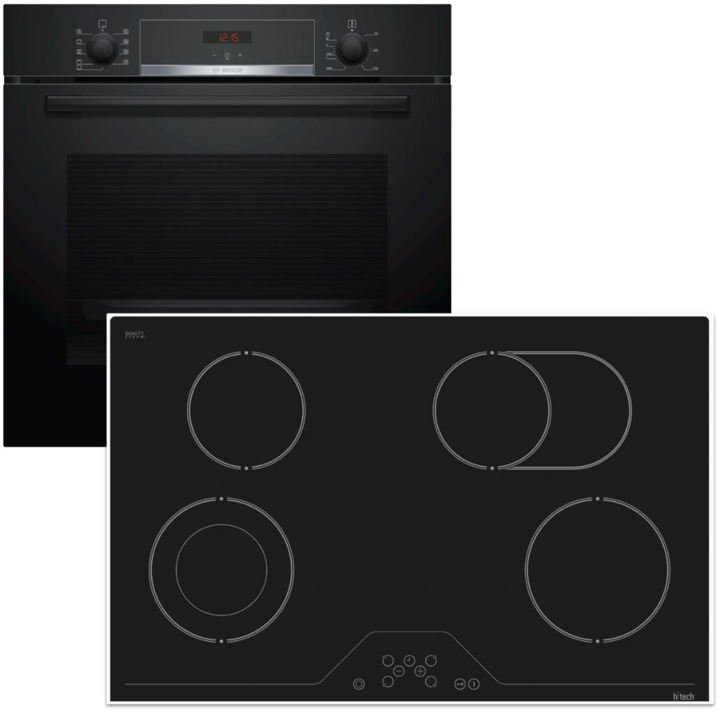 BOSCH Backofen-Set EcoClean 3D-Heißluft Pizzafunktion + 78 cm Glaskeramik Kochfeld htech, mit 1-fach Teilauszug, Hydrolyse