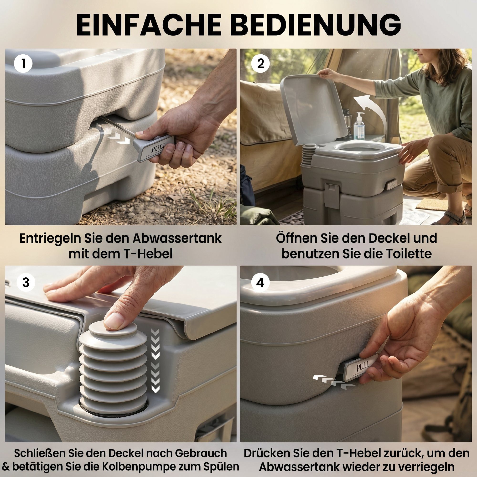 Outsunny Campingtoilette Camping-WC mit Spül- und Abwassertank, Trockentoilette Kunststoff, (Camping WC, 1-St., Mobil-WC), für Camping, Wandern, Reisen, Angeln, – Bild 5 von 5