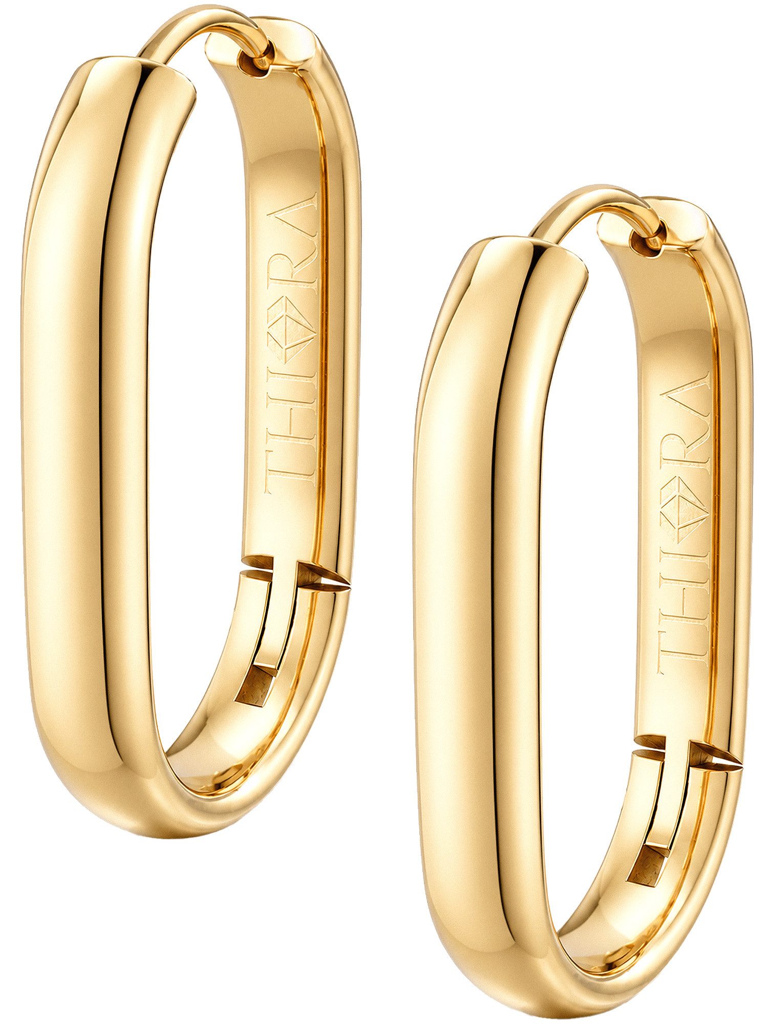 THIORA Paar Creolen Creolen »Helia« Damen, Edelstahl 18k vergoldet, wasserfest, wasserfest, hypoallergen, 25 x 15 mm