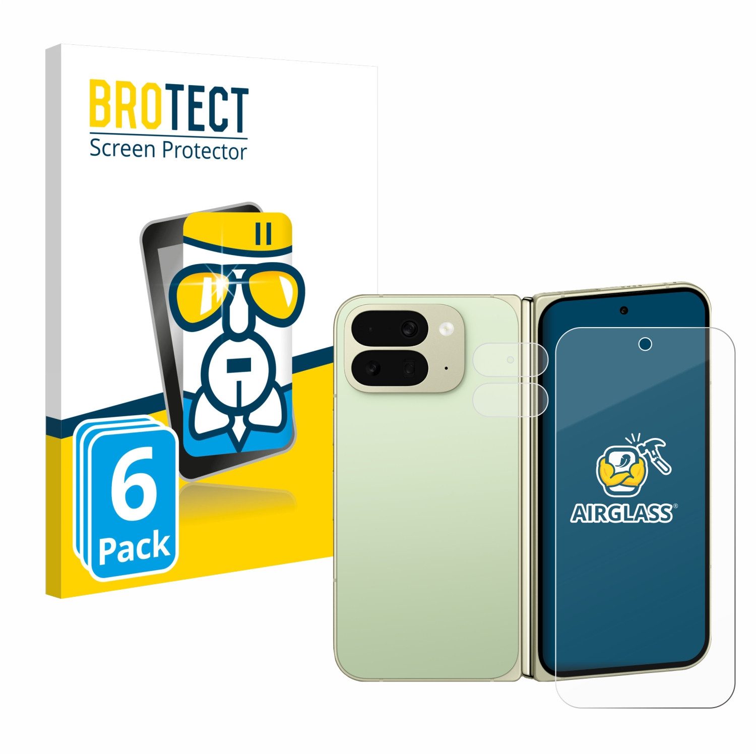 BROTECT Displayschutzglas Folie für Google Pixel 10 Pro Fold (Display+Kamera), 6 Stück, Schutzfolie Glas Panzer Display Schutz klar