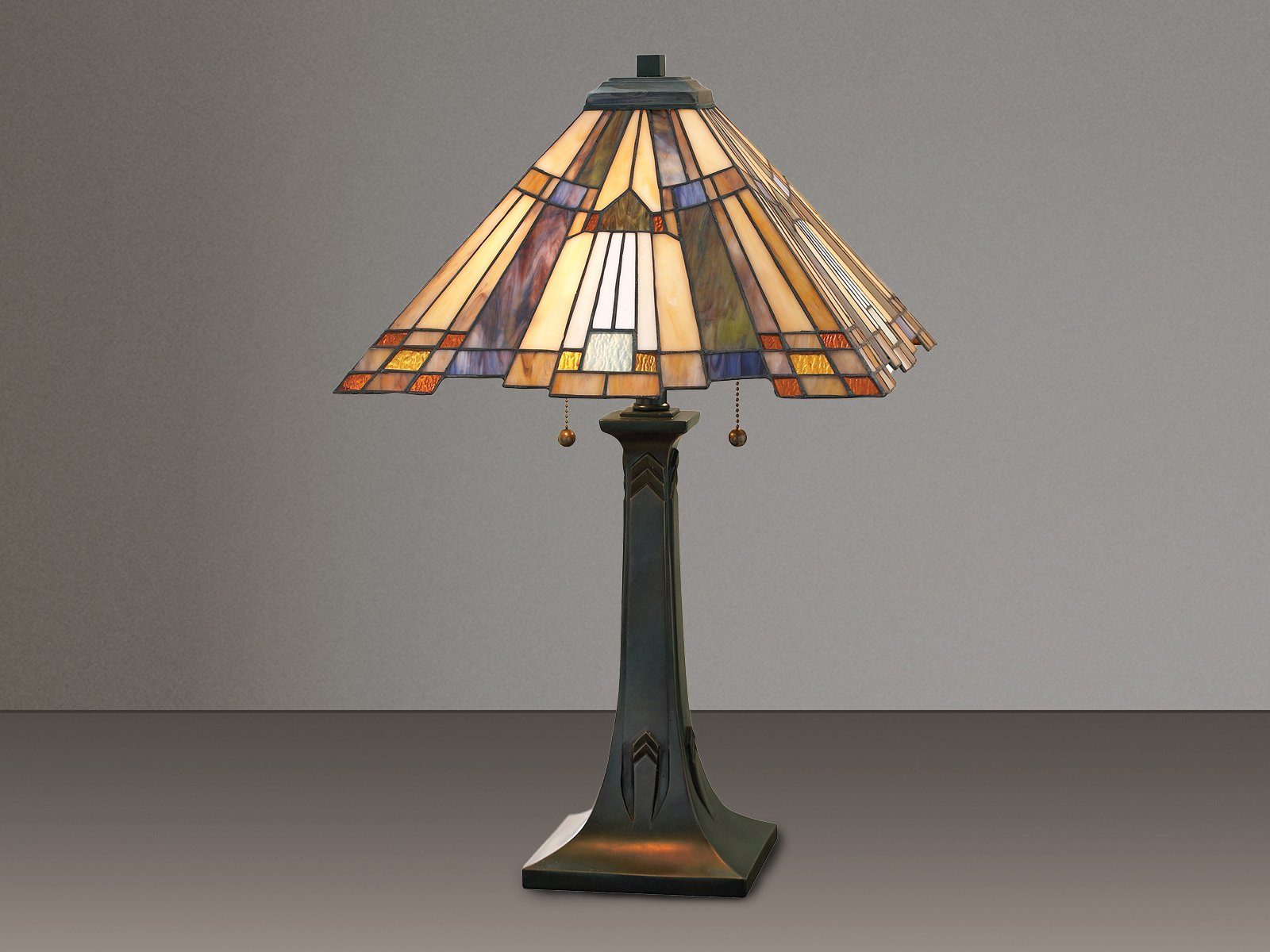 H Groß-e meineWunschleuchte wechselbar, Lampe LED schaltbar, Lichtquellen 63cm warmweiß, getrennt dimmbar Tischleuchte, Nachttisch-lampe LED Lampenschirm Glas Tiffany