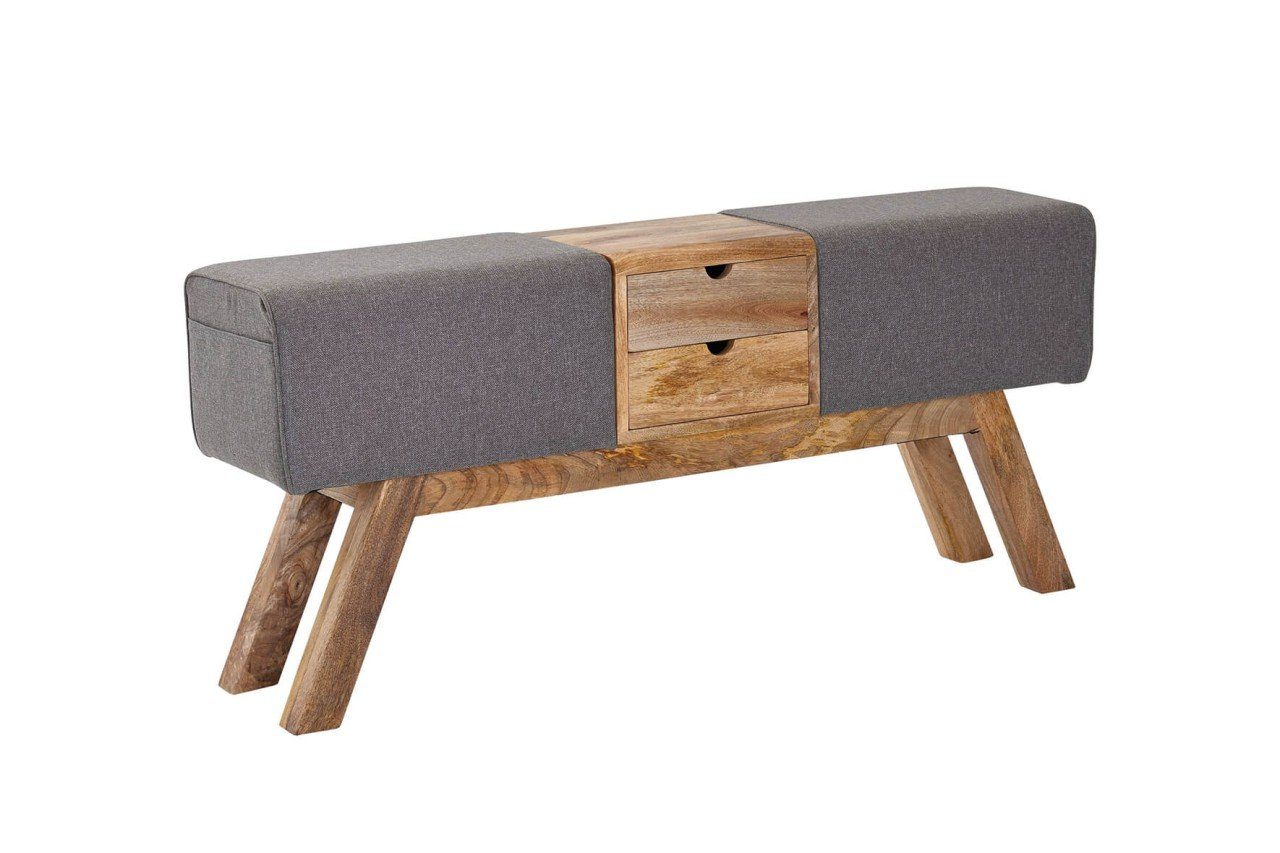 tinkaro Sitzbank SEMO Turnbock aus grauem Stoff und Holz mit Stauraum