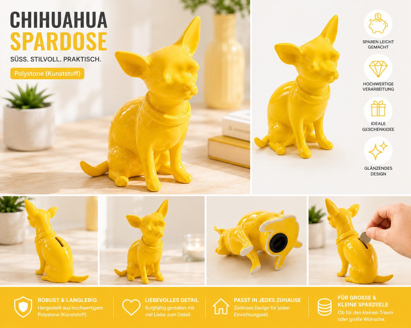 Capventure Spardose Cabanaz The Zoo - Spardose Hund Chihuahua Gelb (1101127) Sparbüchse