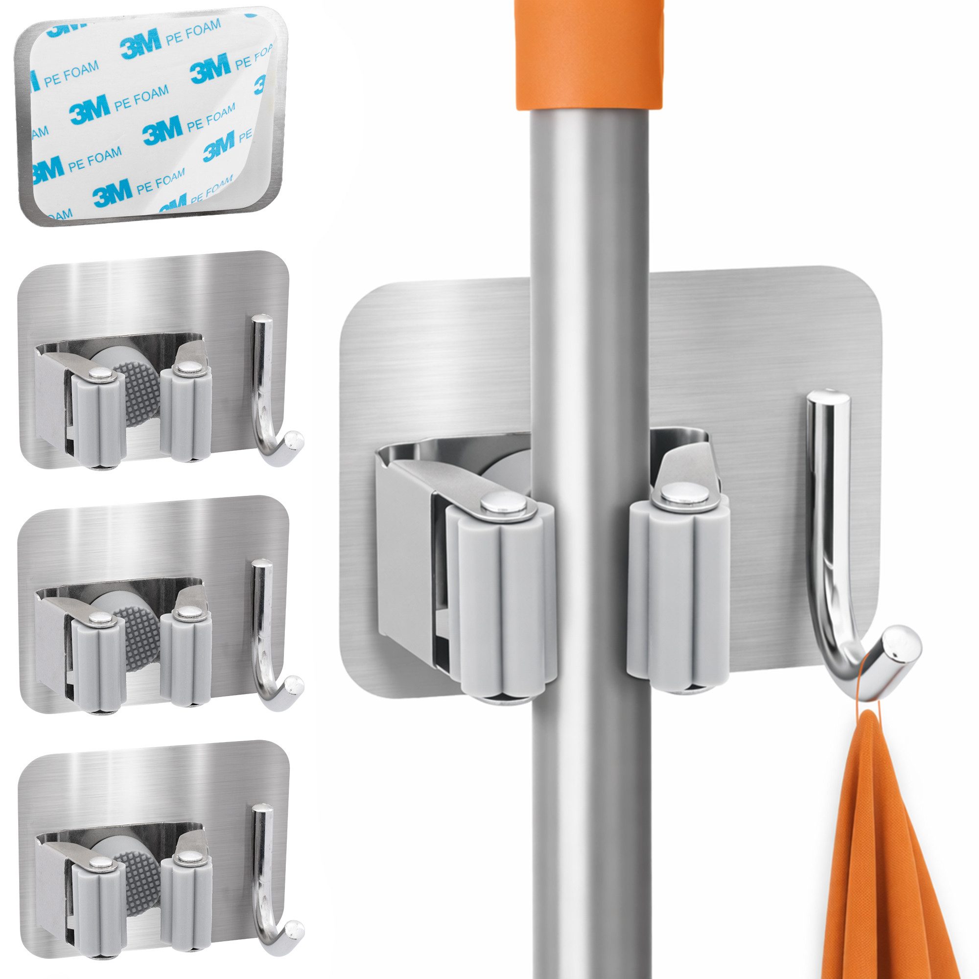 ECENCE Gartengerätehalter 4x Gerätehalter Selbstklebend Silber Wand Garten