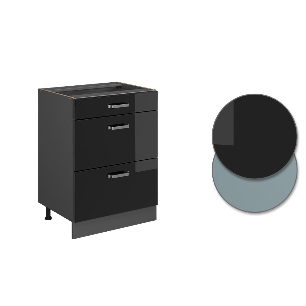 Vicco Unterschrank R-Line Schwarz Hochglanz/Anthrazit 60cm ohne Arbeitsplatte (1-St) – Bild 5 von 5