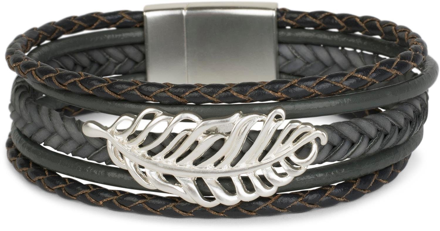 styleBREAKER Wickelarmband Flecht Armband mit Feder Schmuck Element (1-tlg)