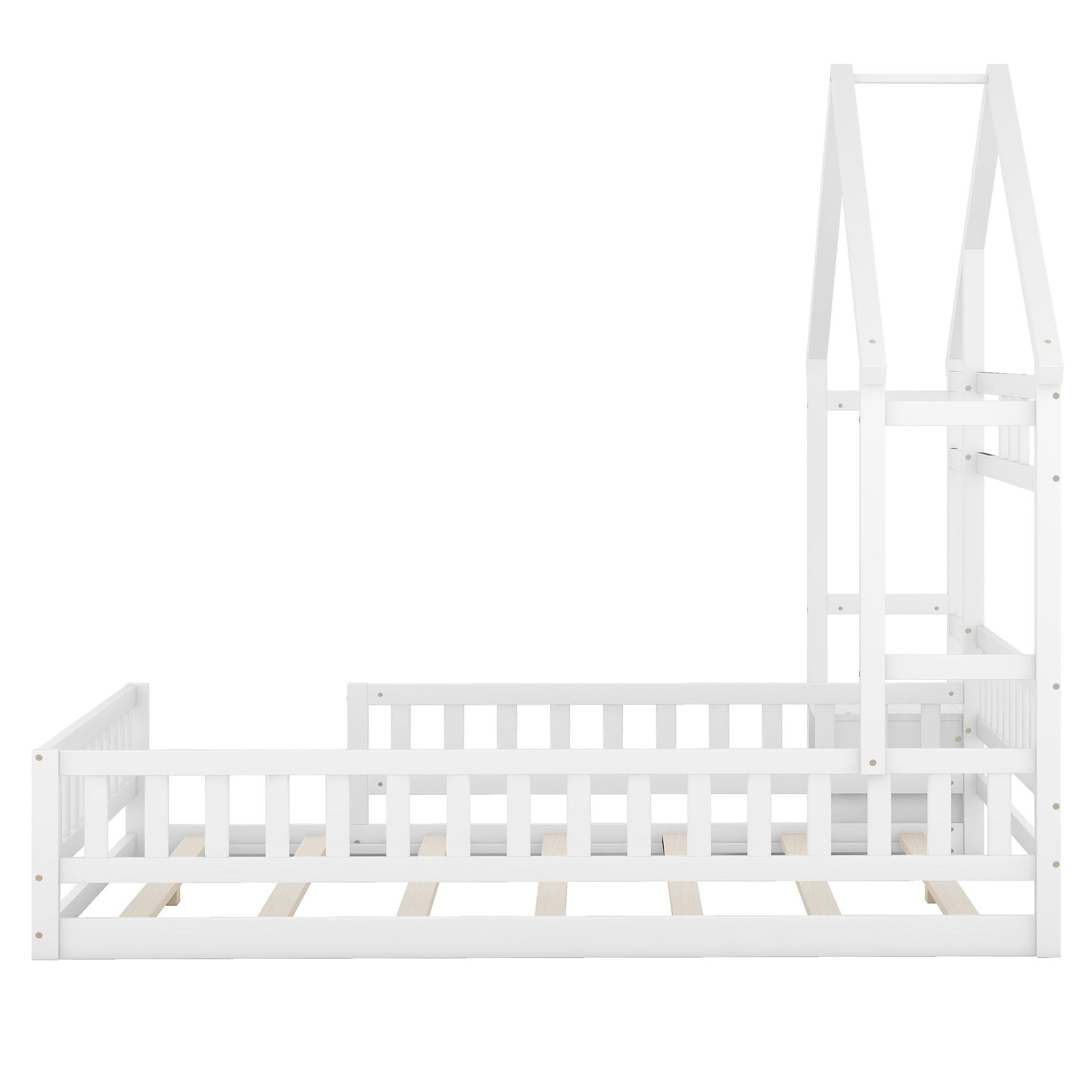 Geländer Funktionsbett x ohne Kinderbett Hausbetten Holzbett 200cm, Weiß mit OKWISH (Flachbetten140 Matratze Nachttischen),