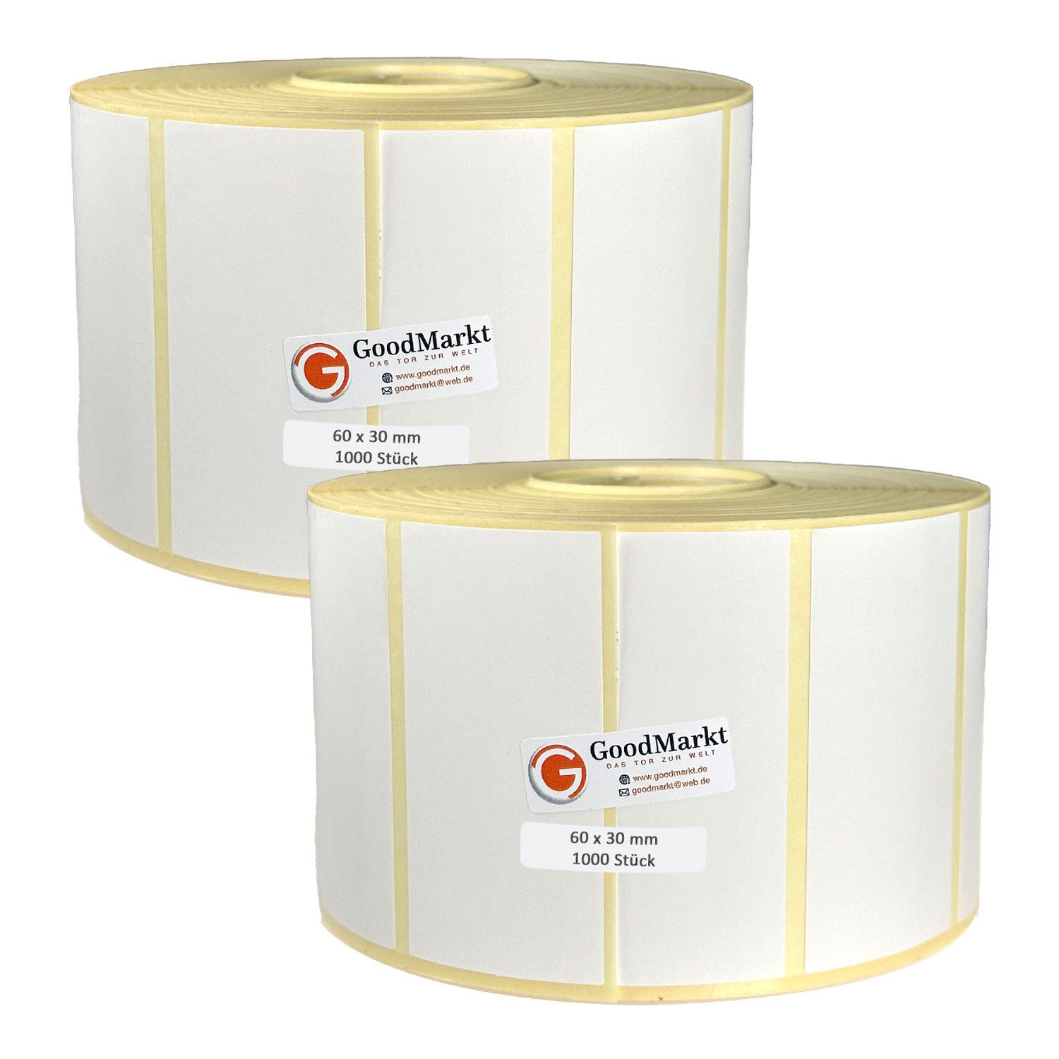 GoodMarkt Etiketten 60x30mm Selbstklebende Thermo Etiketten auf Rolle 1000 Labels, Adressetiketten Haushaltsetiketten Bedruckbar Aufkleber für Büro Küche