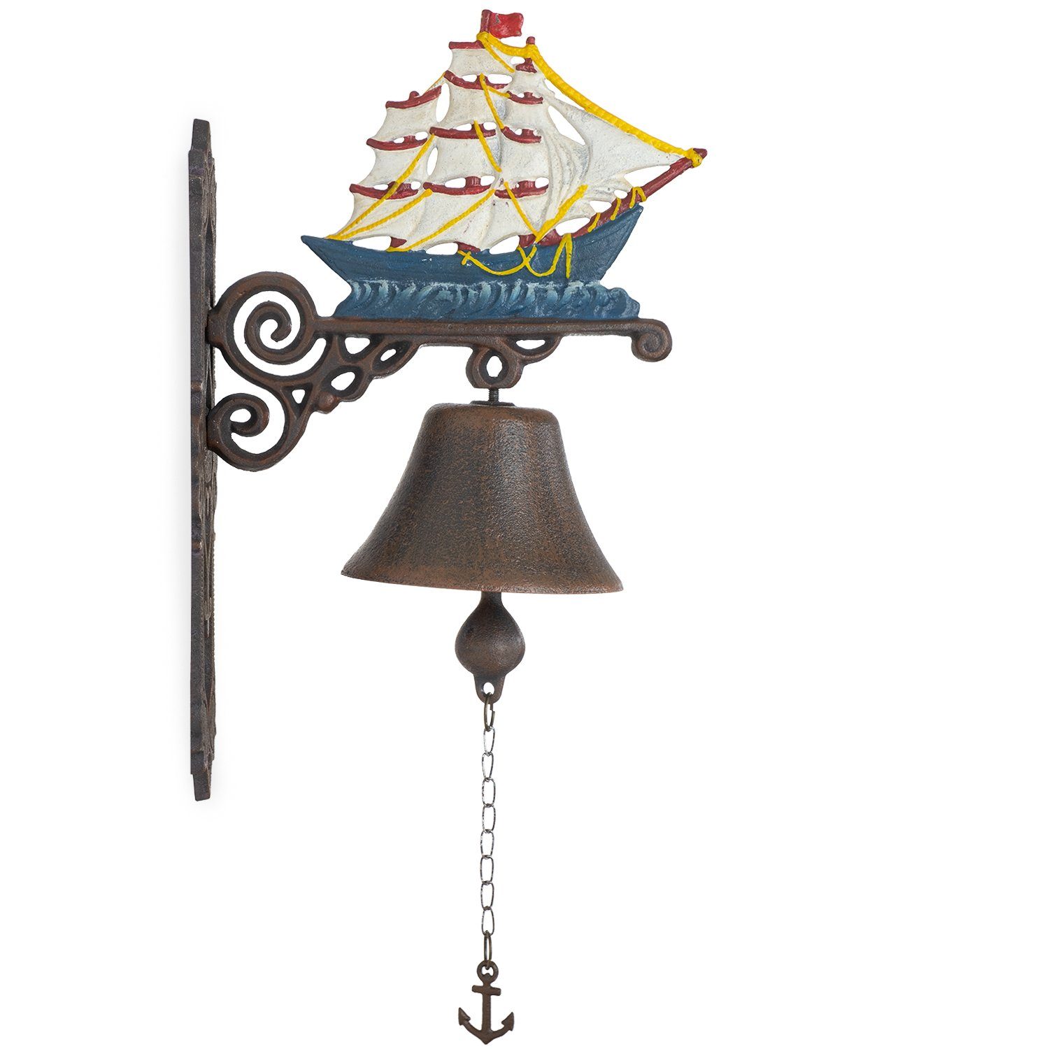 (Wandglocke), Landhaus Moritz Klingel Türglocke Antik Schiff Glocke Gartenfigur Glocke Segelboot, Gusseisen Gong Wandglocke