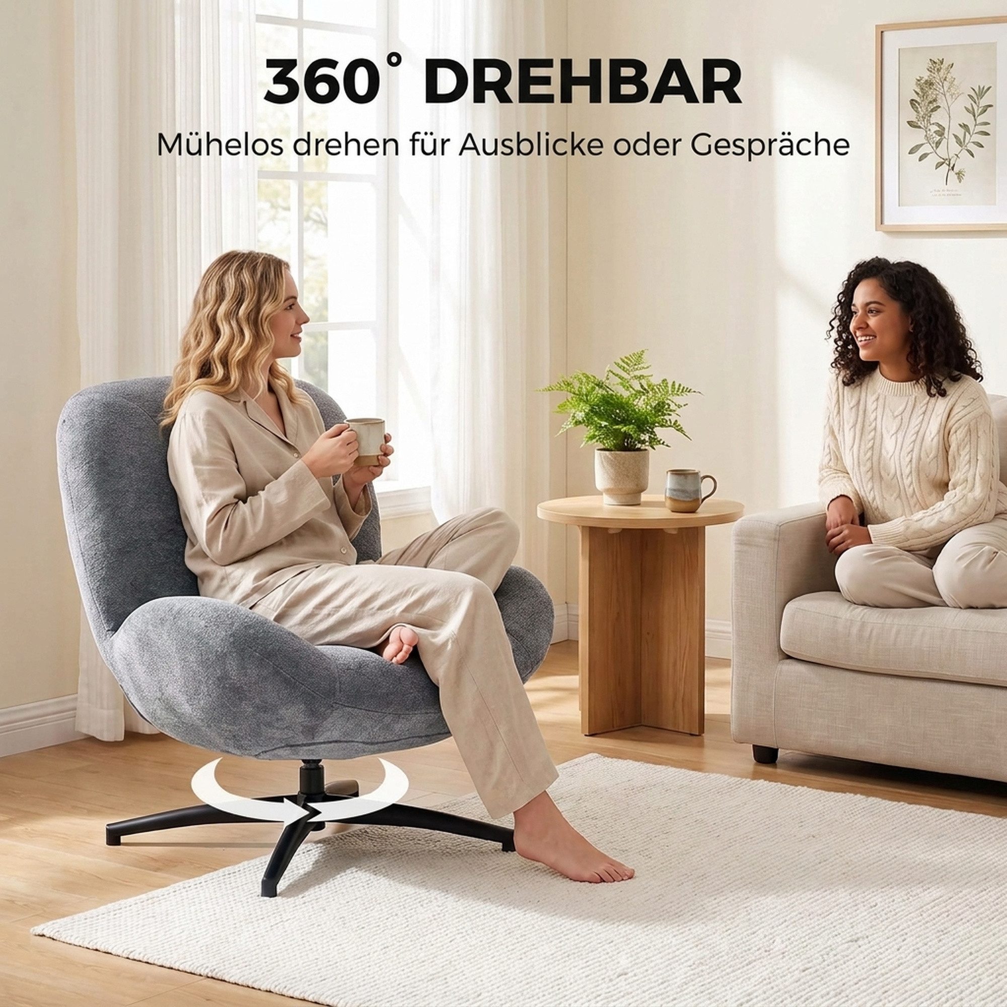 HOMCOM Relaxsessel Loungesessel mit breiter Sitzfläche, Chenille-Optik (Set, 1-St., 1), 360° Drehfunktion – Bild 5 von 5