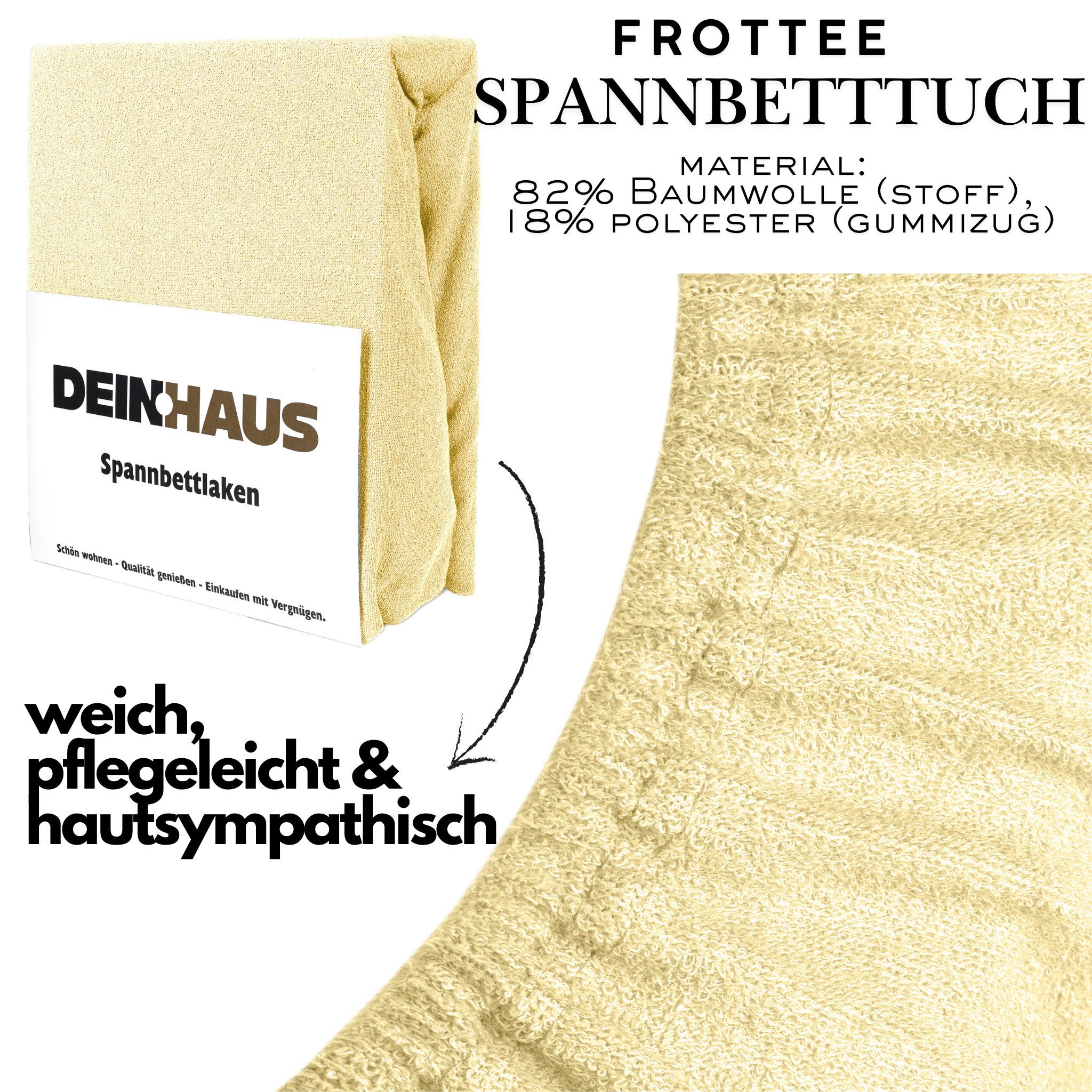 DH DEIN . HAUS Spannbettlaken Frottee SOFT, Baumwolle, Gummizug: rundum, (1 Stück), weich saugfähig atmungsaktiv Rundumgummi formstabil bis 20 cm – Bild 3 von 5