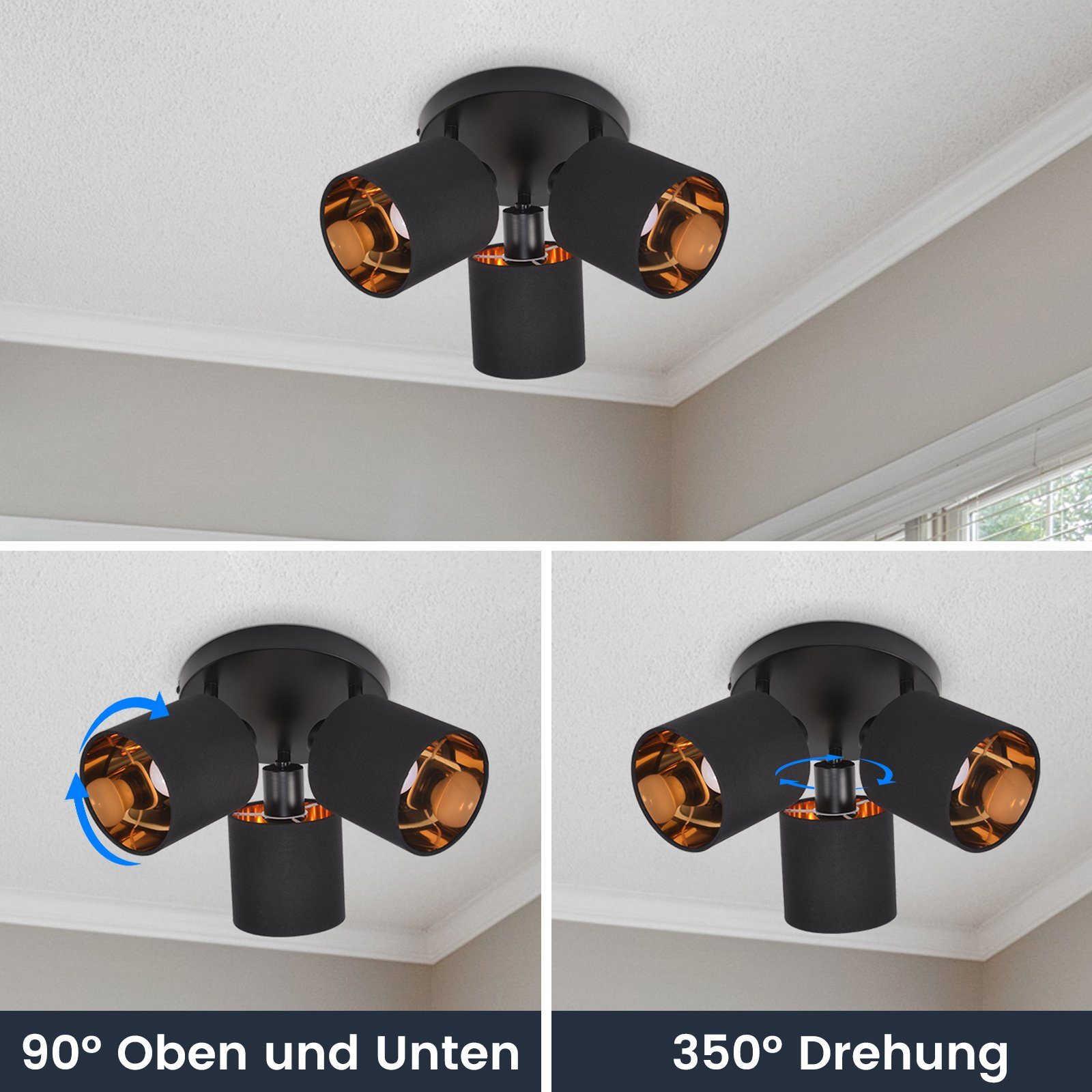 ZMH Deckenleuchte 3 Flammig Deckenstrahler Vintage Deckenspot Schwenkbar, o günstig online kaufen