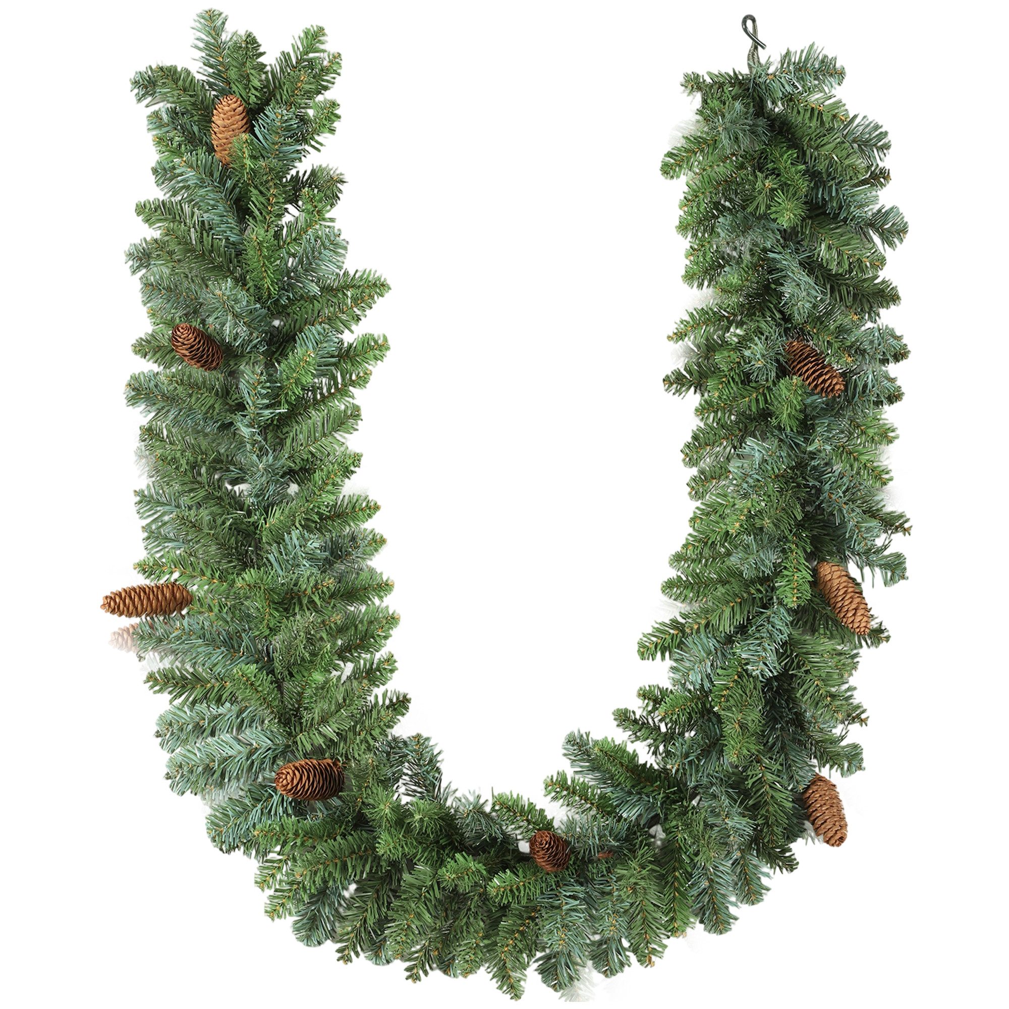 Kunstgirlande Weihnachtsgirlande Weihnachtsdeko 162 Spitzen Innen & Außen Tanne, HOMCOM, Höhe 25 cm, mit 8 Tannenzapfen, Grün