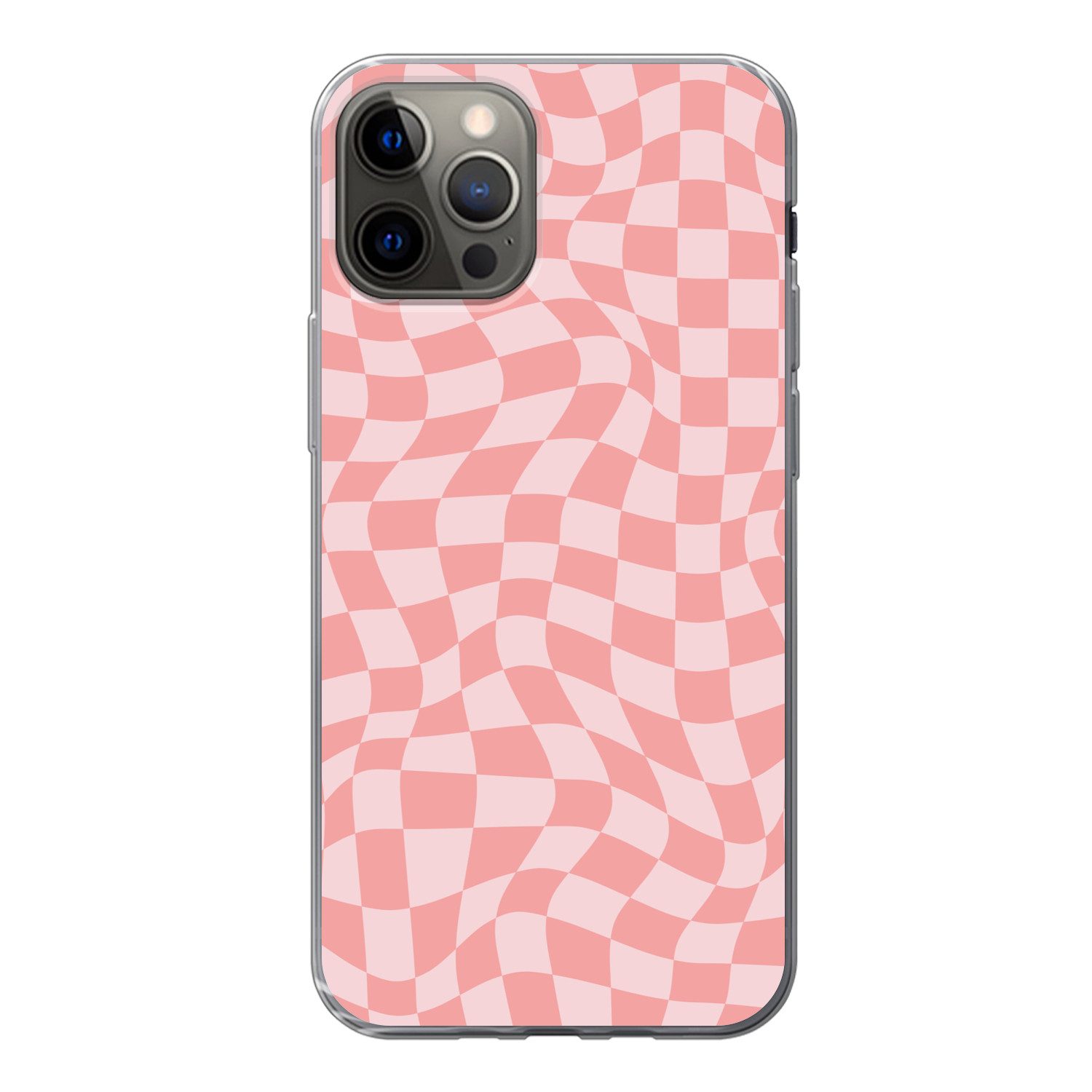 MuchoWow Handyhülle für Apple iPhone 12 Pro Quadratisches Muster - Rosa - Wellenlinien, Smartphone-Bumper, Print, Handy Schutzhülle Dünn