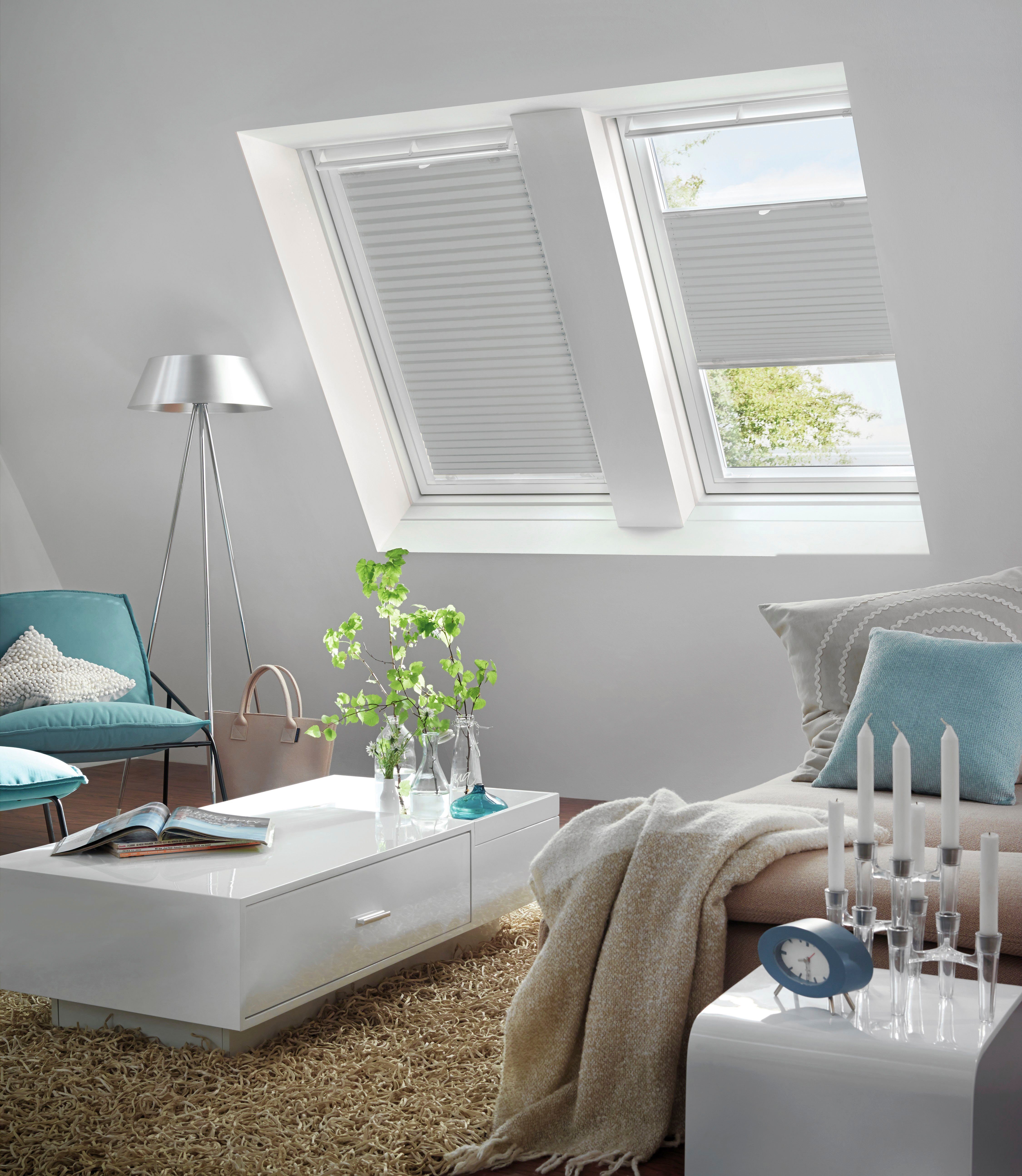 Dachfensterplissee, GARDINIA, für passend Velux blickdicht, grau ohne Bohren, Dachfenster Saugnäpfe