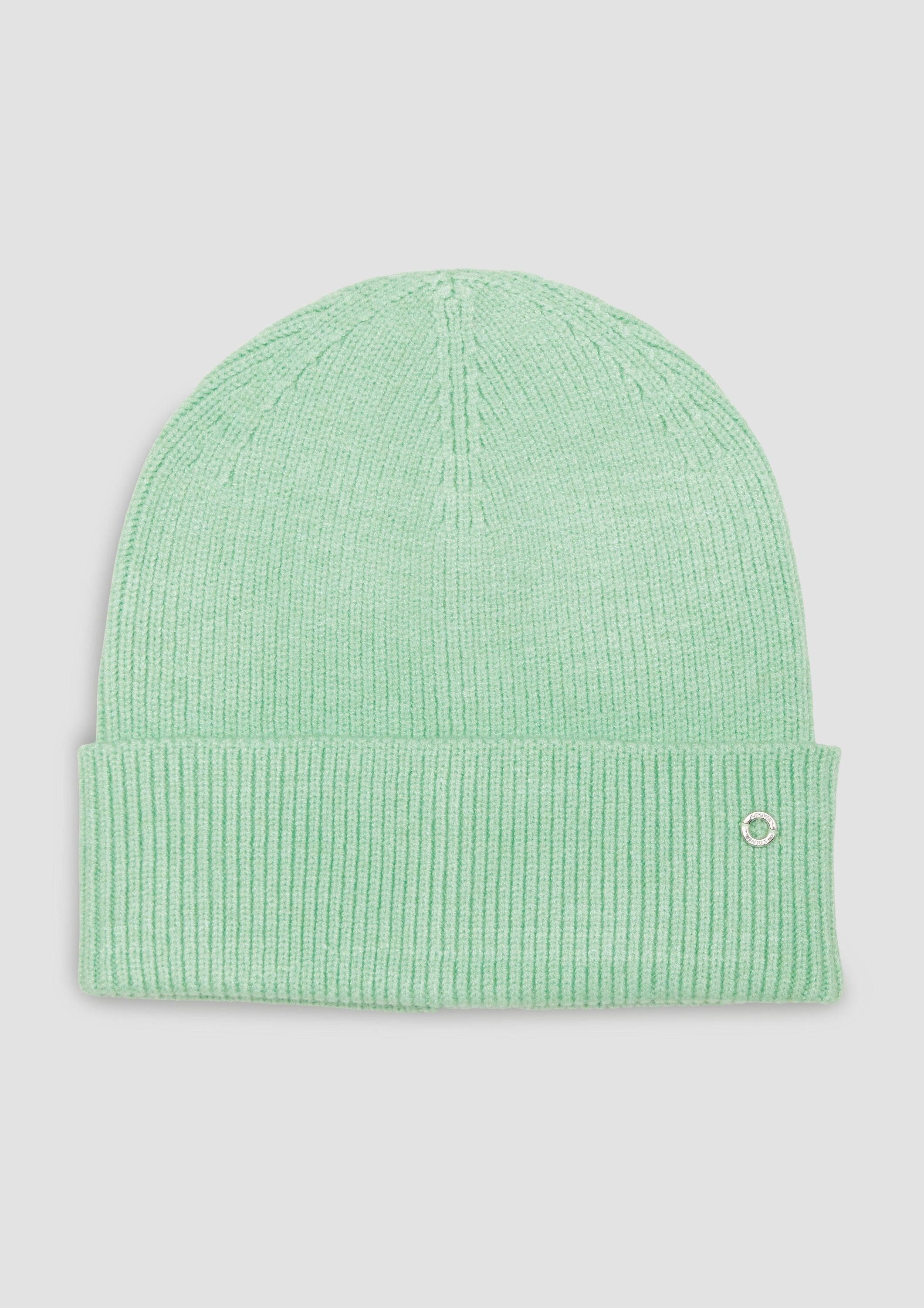 s.Oliver Strickmütze Mütze Beanie mit Turn-up-Funktion und Logo-Detail