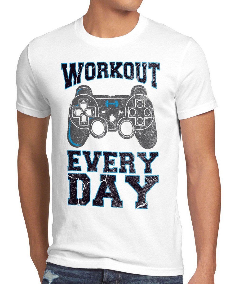 style3 Print-Shirt Herren T-Shirt Workout Gamer play sport station kontroller konsole gym game fun weiß