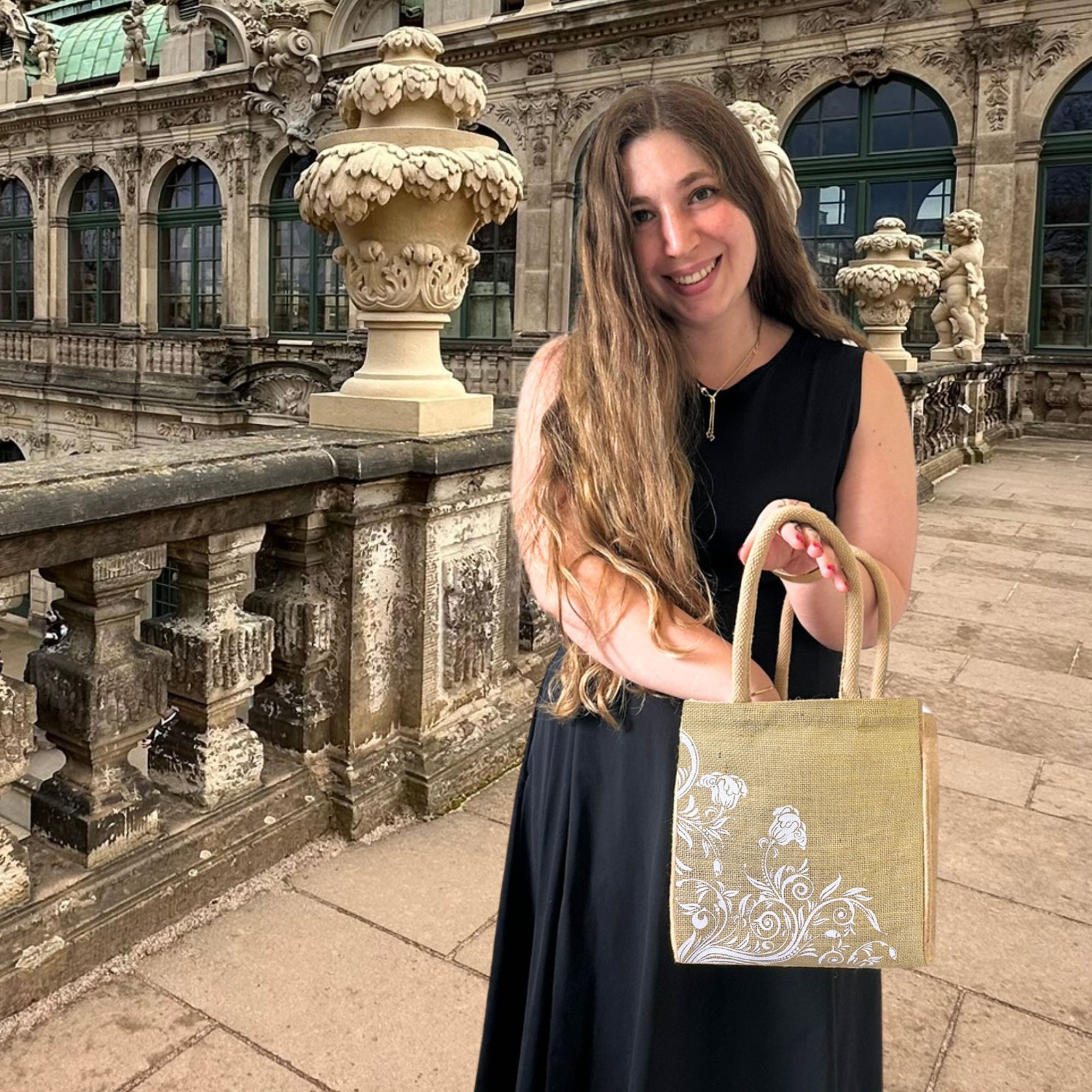 Domelo Handtasche Domelo Jute Handtasche kleine Jutetasche vegane mini Einkaufskorb, Deutsch Designer