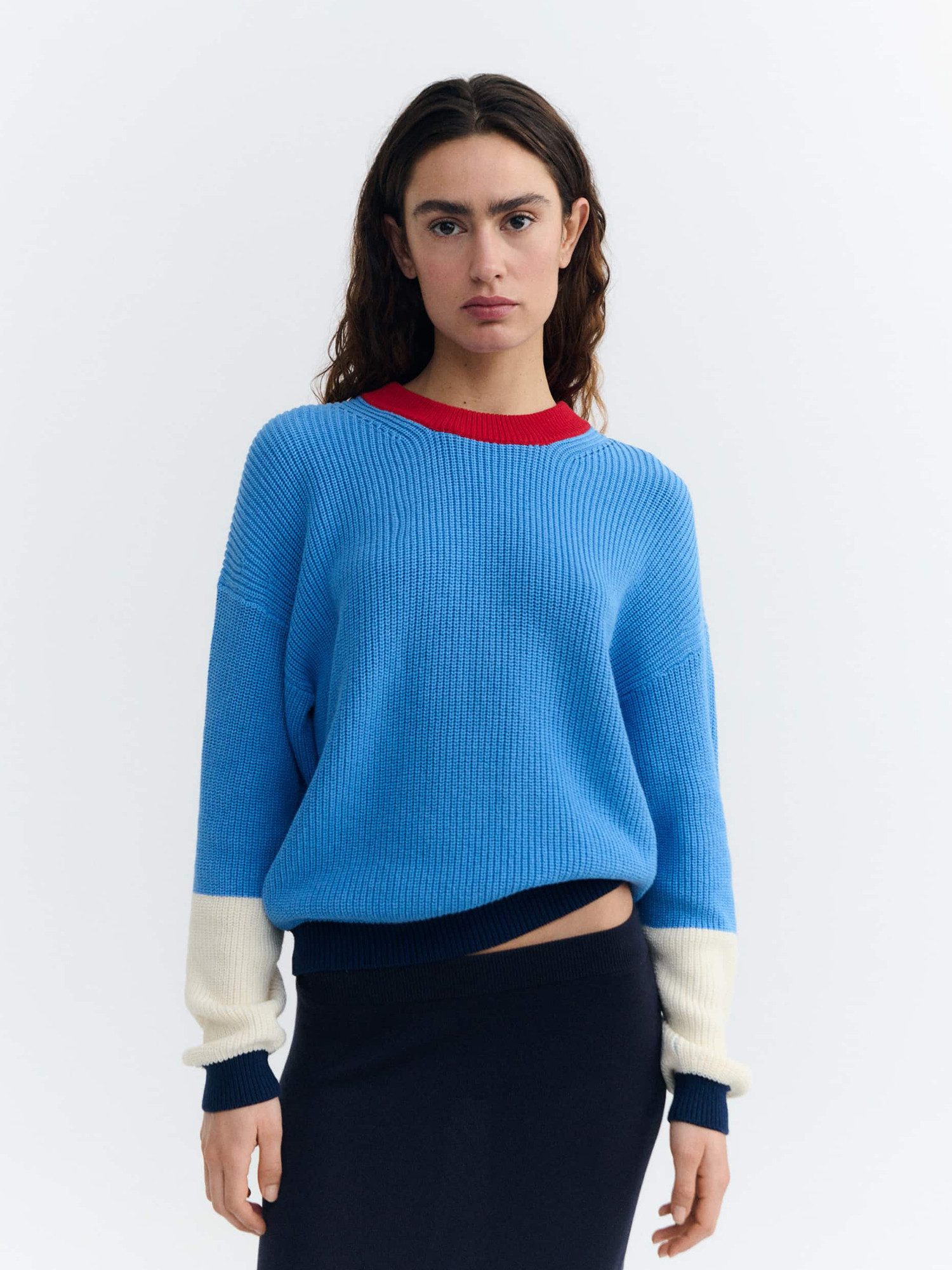 Thinking Mu Rundhalspullover Carmen Blue Multicolor Knitted Sweater