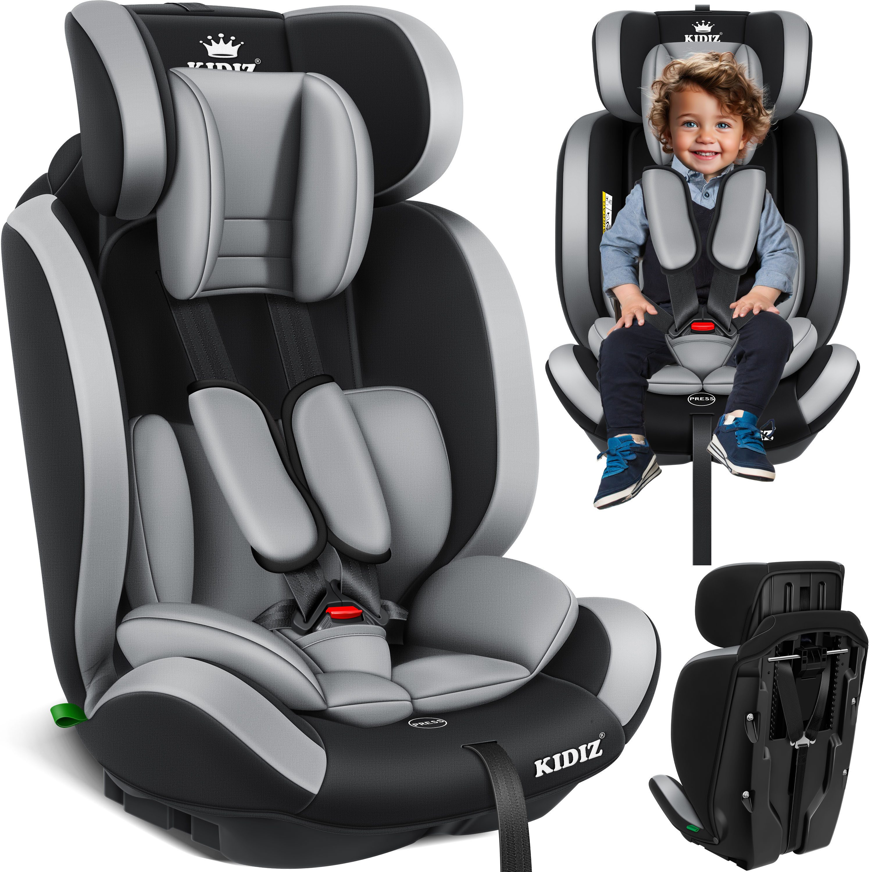 KIDIZ Autokindersitz, bis: 36 kg, Autokindersitz Kinderautositz Gruppe 1+2+3 9-36 kg 5-Punk