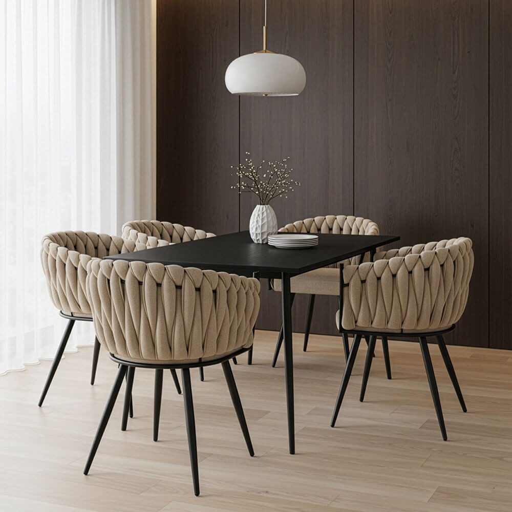 HOME DELUXE Esszimmerstuhl AYLA - (4 St), mit Armlehnen, gepolstert, Samtstuhl, Gewebter Esstischstuhl – Bild 3 von 5