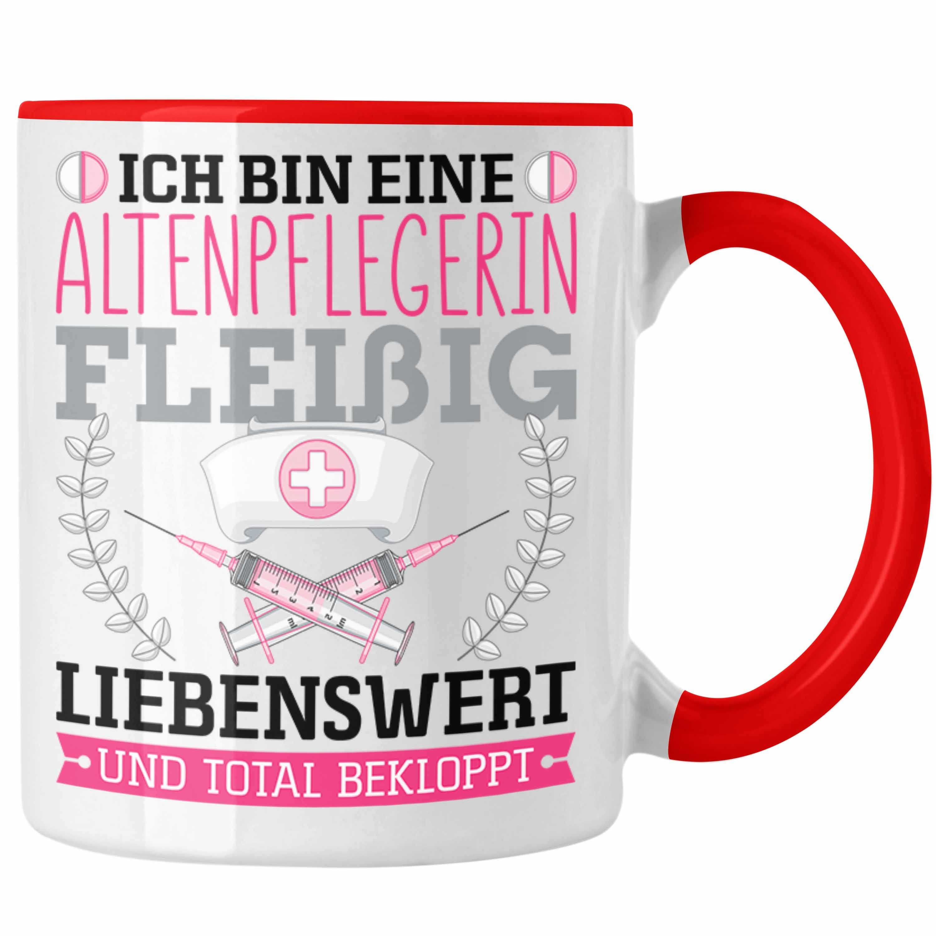 Trendation Tasse Altenpflegerin Fleißig Bekloppt Tasse Geschenk Altenpfleger Frauen Ges Rot