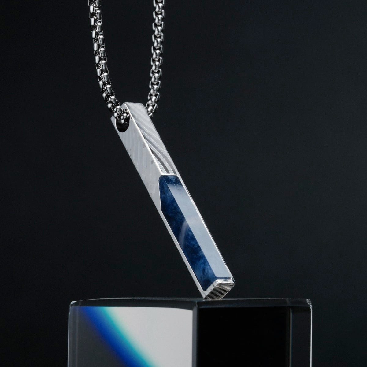 Holzkern Kette mit Anhänger Herren-Edelstahl Campania Sodalith/Damast günstig online kaufen