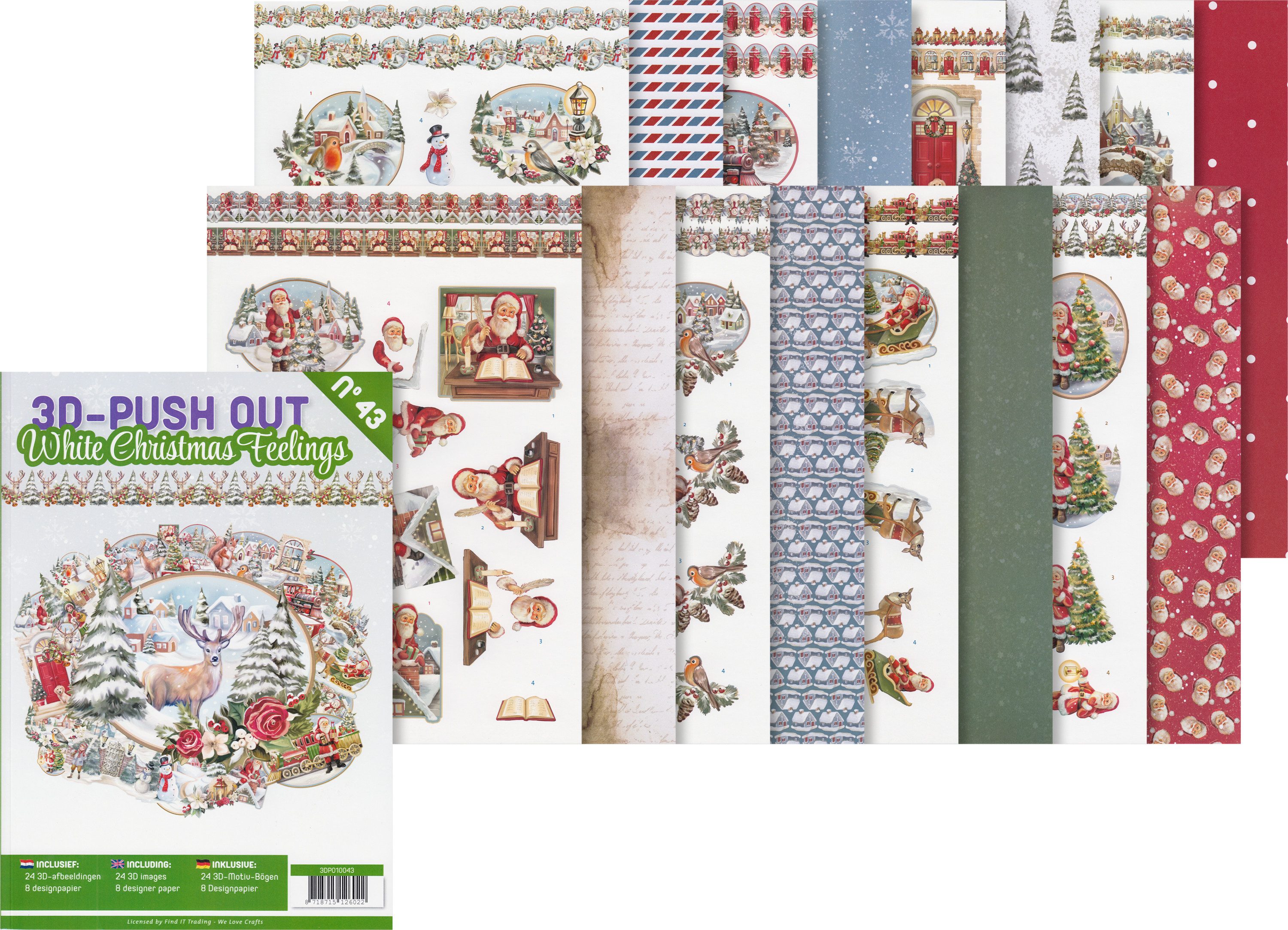 FINDit Motivpapier 3D-Stanzbogenbuch White Christmas Feelings, 16 Blatt