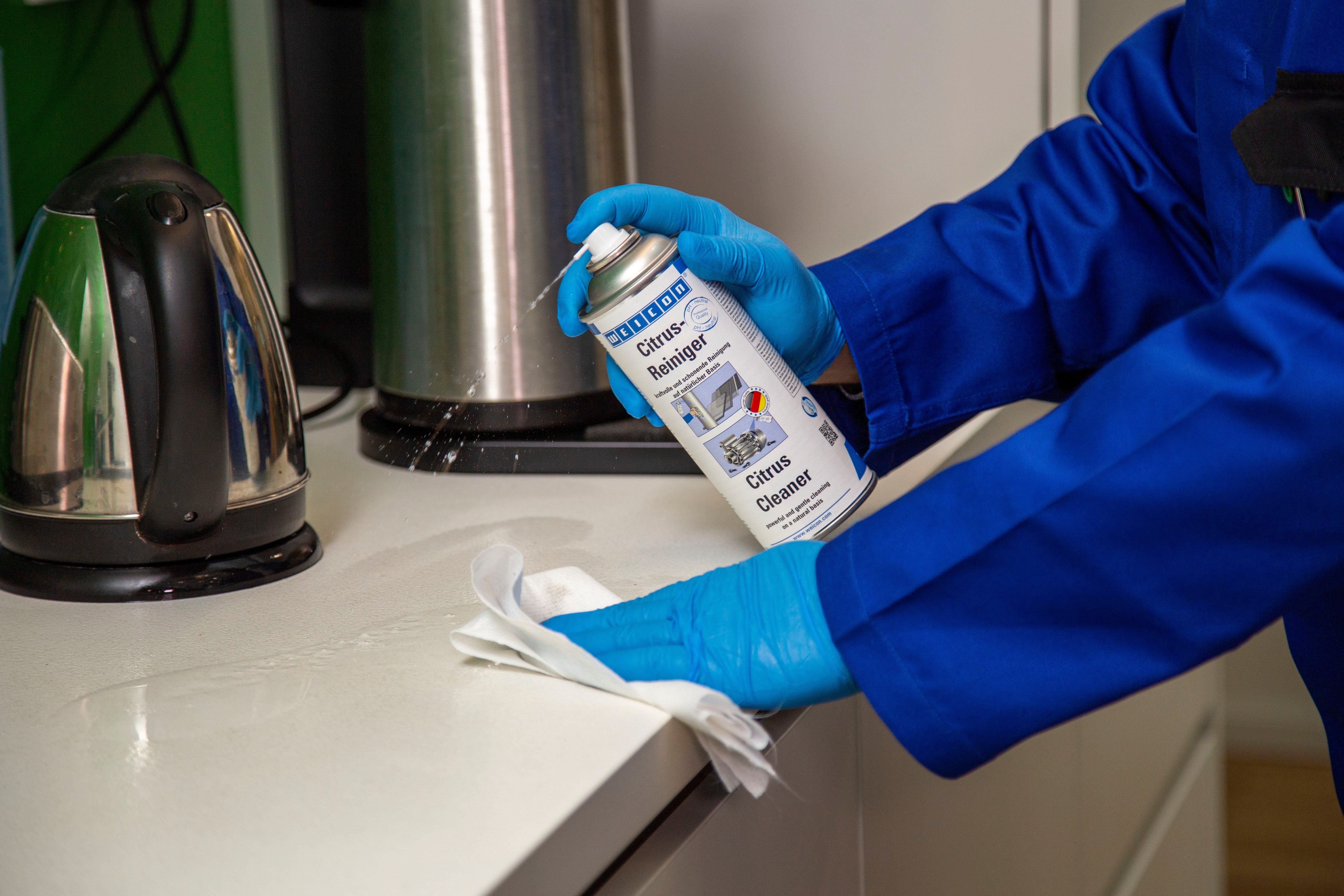 WEICON Citrusreiniger, Universalreiniger, 400 ml, transparent Reinigungsspray (Sprühdose, [- 1 x 400 ml Spraydose geprüfte Wirkung nach DIN EN 1276 und 1650)