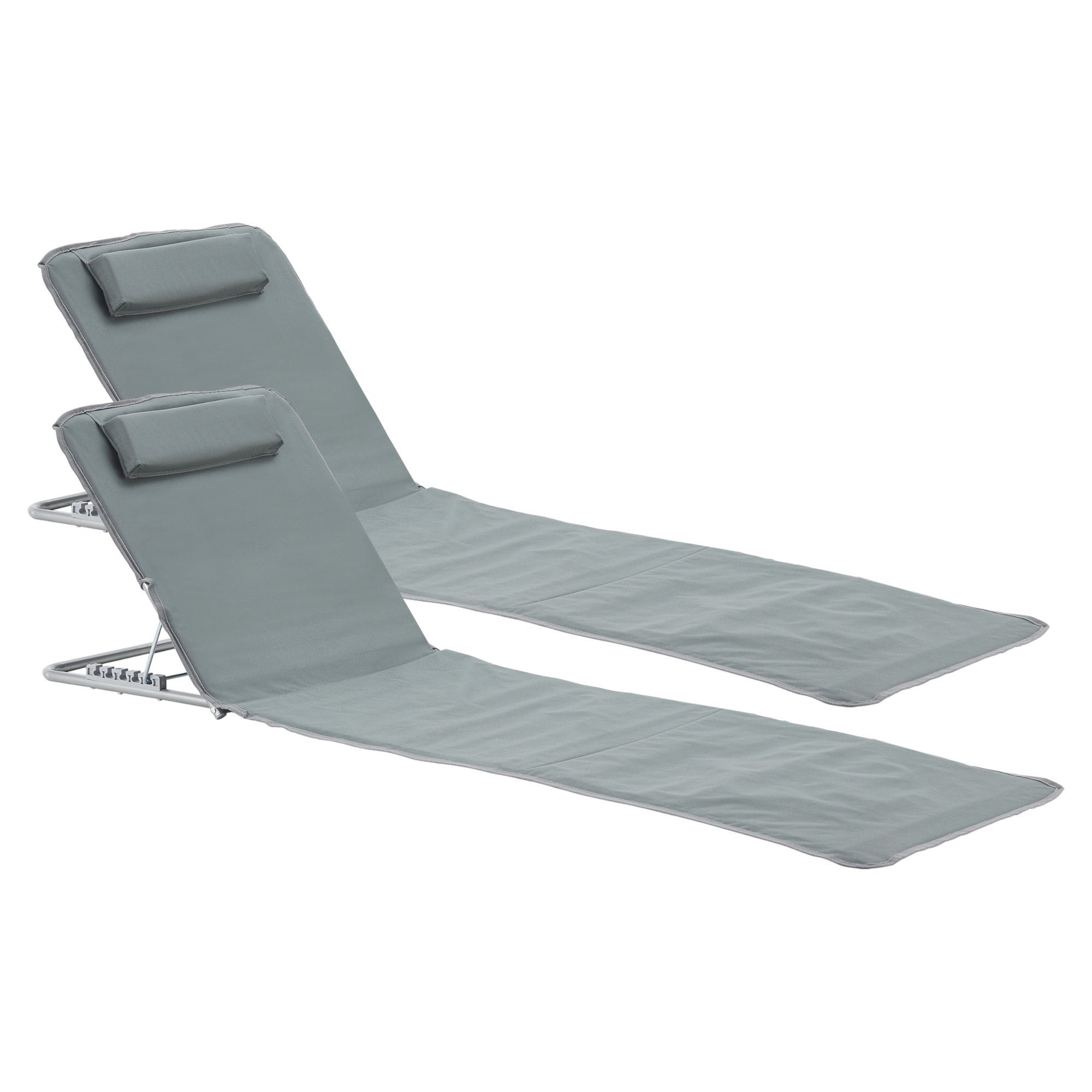 en.casa Gartenliege, Set, 2 St., »Cellorigo« Strandmatte mit verstellbarer Rückenlehne Dunkelgrau