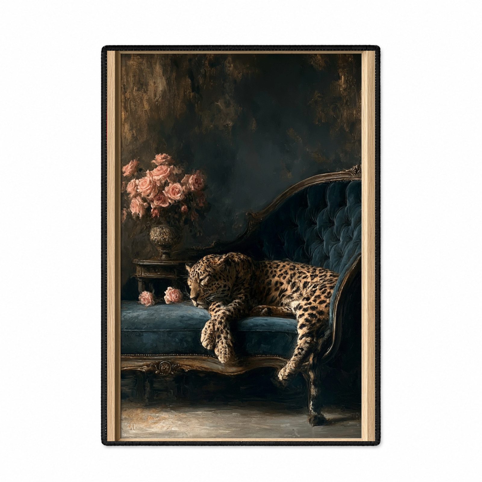 Jumpeak Teppich Schlafender Leopard Teppich Vintage Ölgemälde Motiv, Rosen, Rechteckig, Höhe: 5 mm, Kunstteppich, rutschfest Weicher Wohnzimmer Teppich