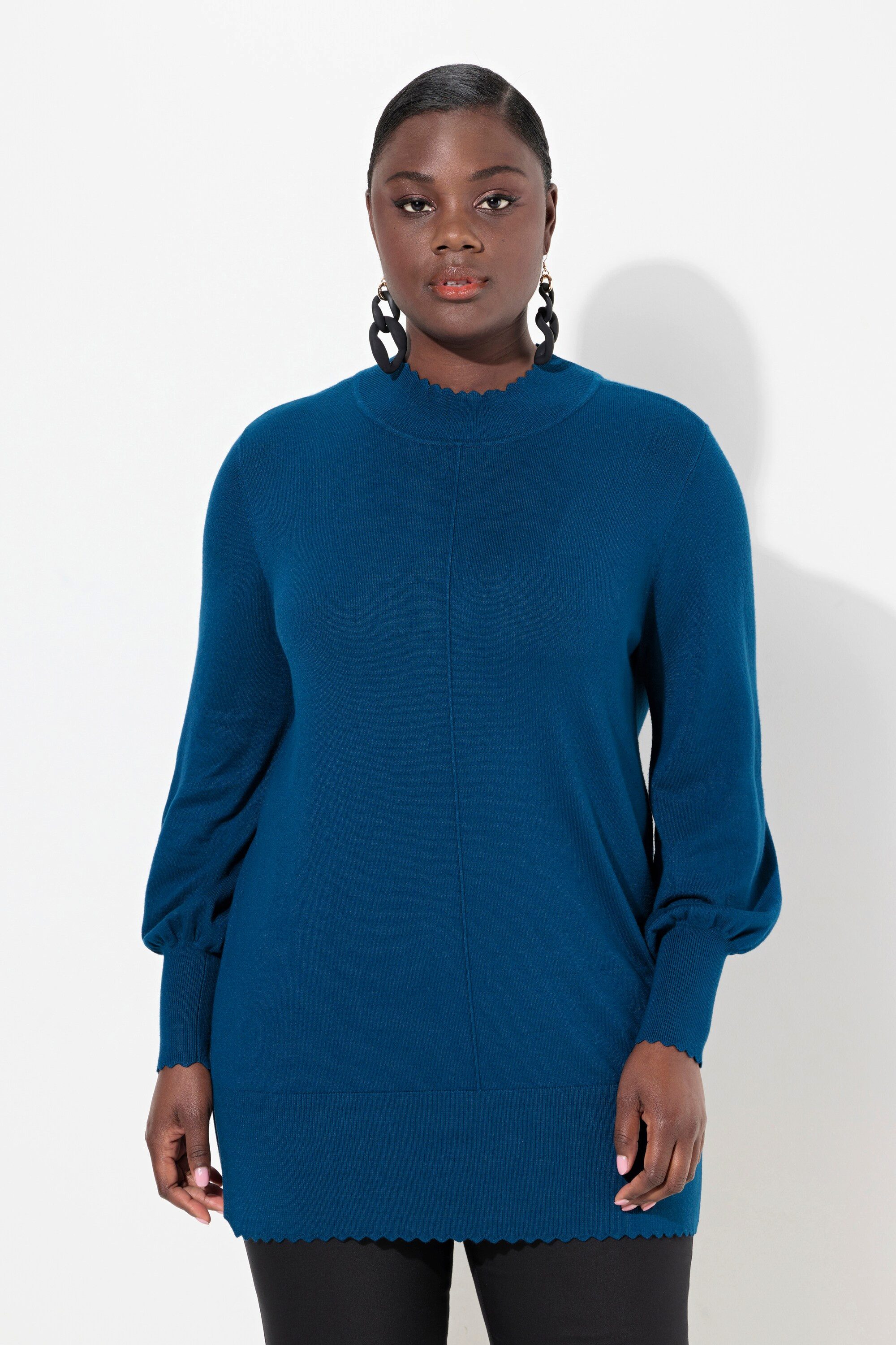 Strickpullover Pullover Muschelsaum Stehkragen Langarm