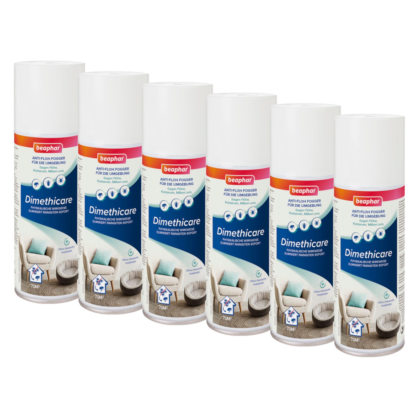 beaphar Vergrämungsmittel Dimethicare Anti-Floh Fogger, 6x 200 ml, 1200 ml, Frei von chemischen Insektiziden und Pestiziden