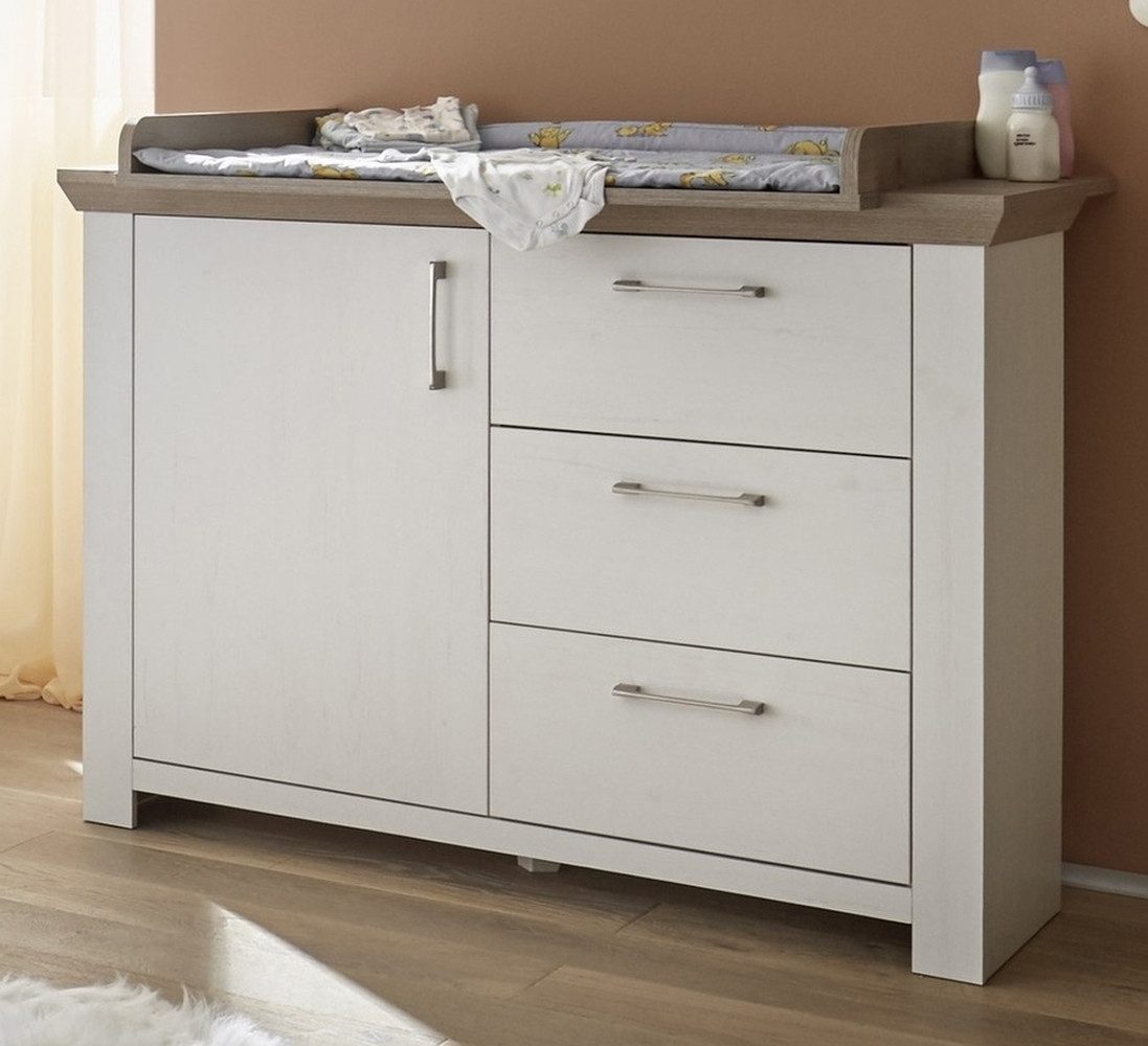 möbelando Wickelkommode New York, in anderson pine / eiche nelson mit 3 Schubladen und einer Tür