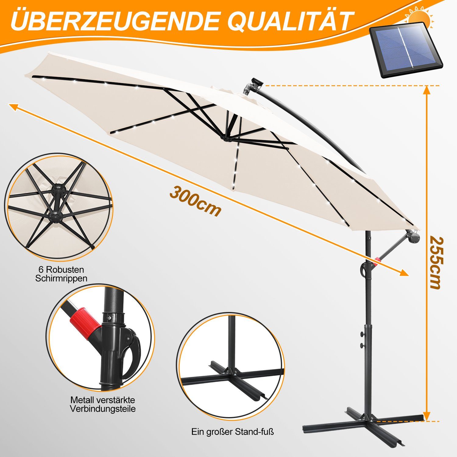Clanmacy Sonnenschirm Sonnenschirm Ampelschirm,UV-Schutz,Eisen mit Ständer, günstig online kaufen