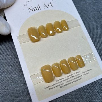 JOHNRAMBO Kunstfingernägel Künstliche Goldgelber Glitzer Nails Handgefertigte Fingernägel, 10 künstlichen