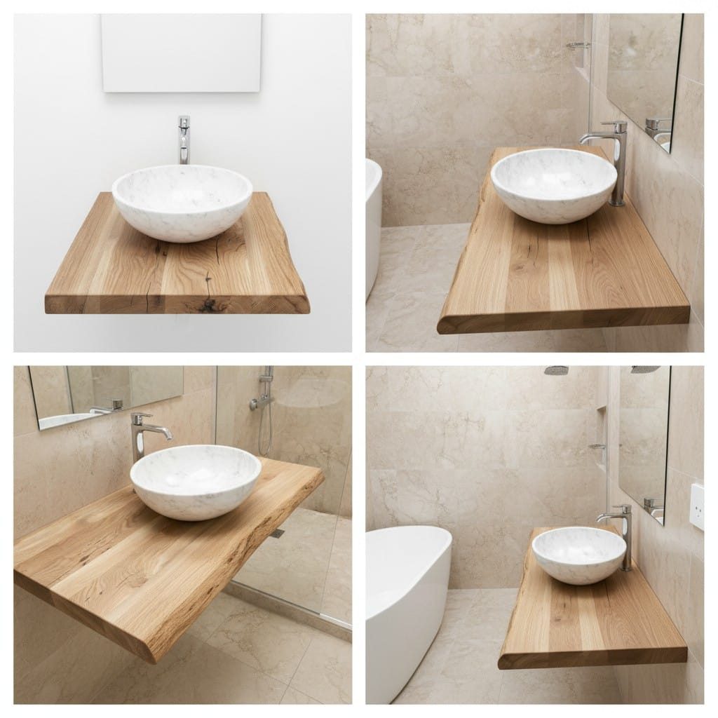 DaoWood Waschtischplatte Massive Nordeiche Waschtischplatte Alt Holz Natur geölt Hell, rustikale Note,Natur Holz Farbe