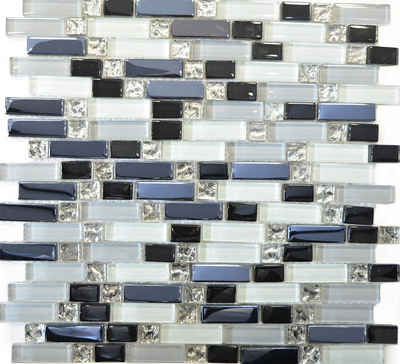 Mosani Mosaikfliesen Glasmosaik Crystal Mosaik weiß grau schwarz glänzend / 10 Matten