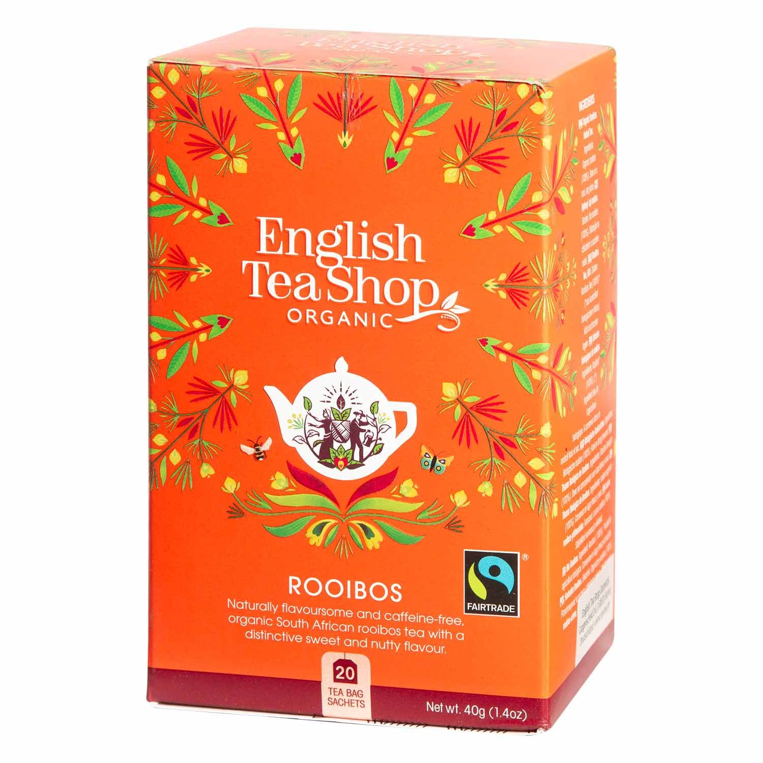 English Tea Shop Tee Rooibos, BIO Fairtrade, 20 Teebeutel, Lieblich-nussigier Rooibos-Geschmack.