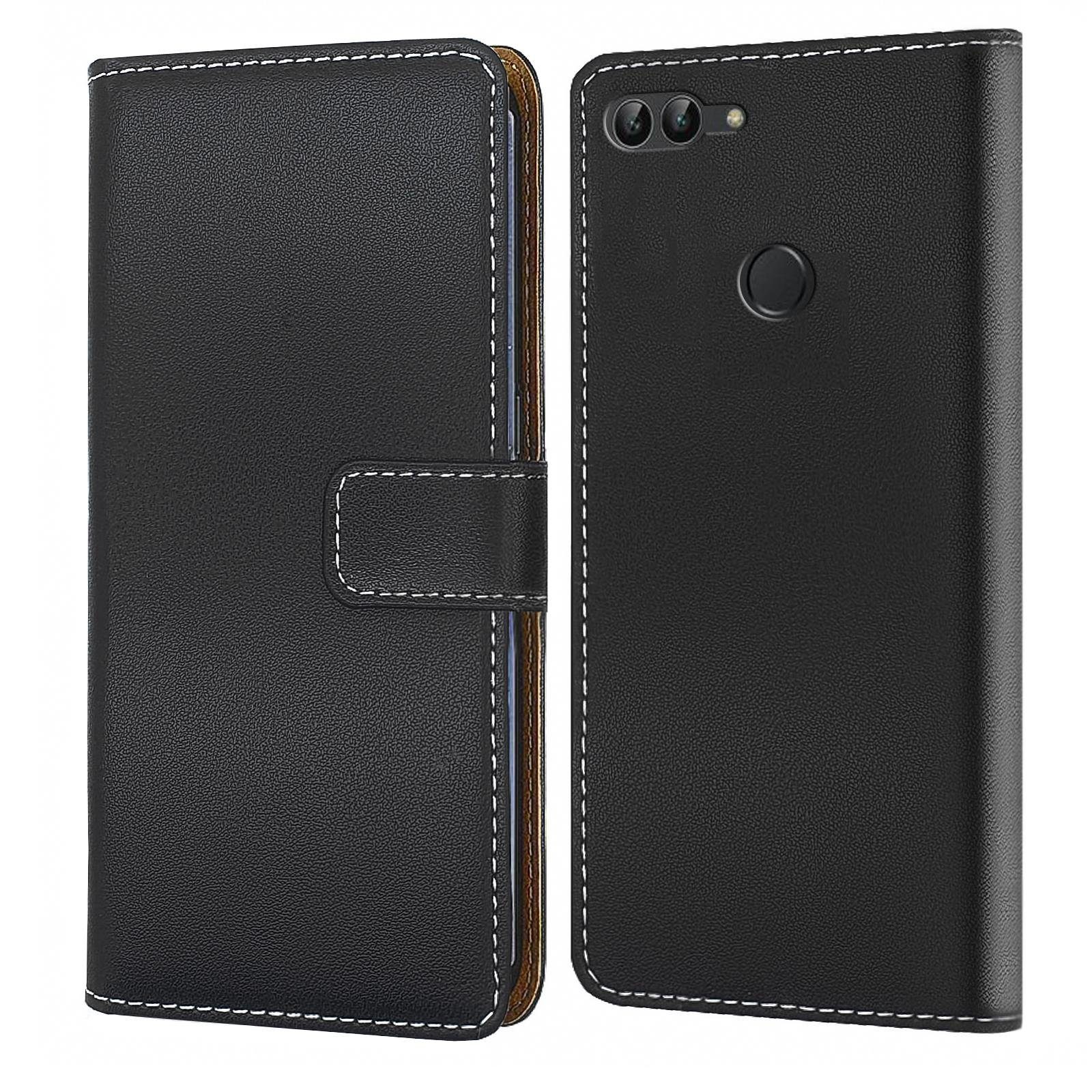 Numerva Handyhülle Bookstyle Etui Handytasche für Huawei P Smart, Schutzhülle Klapphülle Flip Cover Schwarz