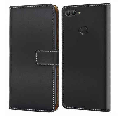 Numerva Handyhülle Bookstyle Etui Handytasche für Huawei P Smart, Schutzhülle Klapphülle Flip Cover Schwarz