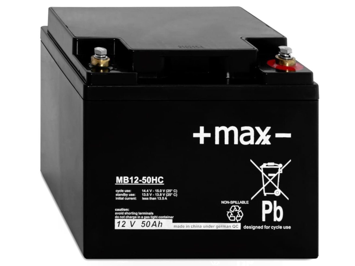 +maxx- MB12-50HC 12V 50Ah AGM Batterie wartungsfrei Rollstühle Bleiakkus, zyklenfest