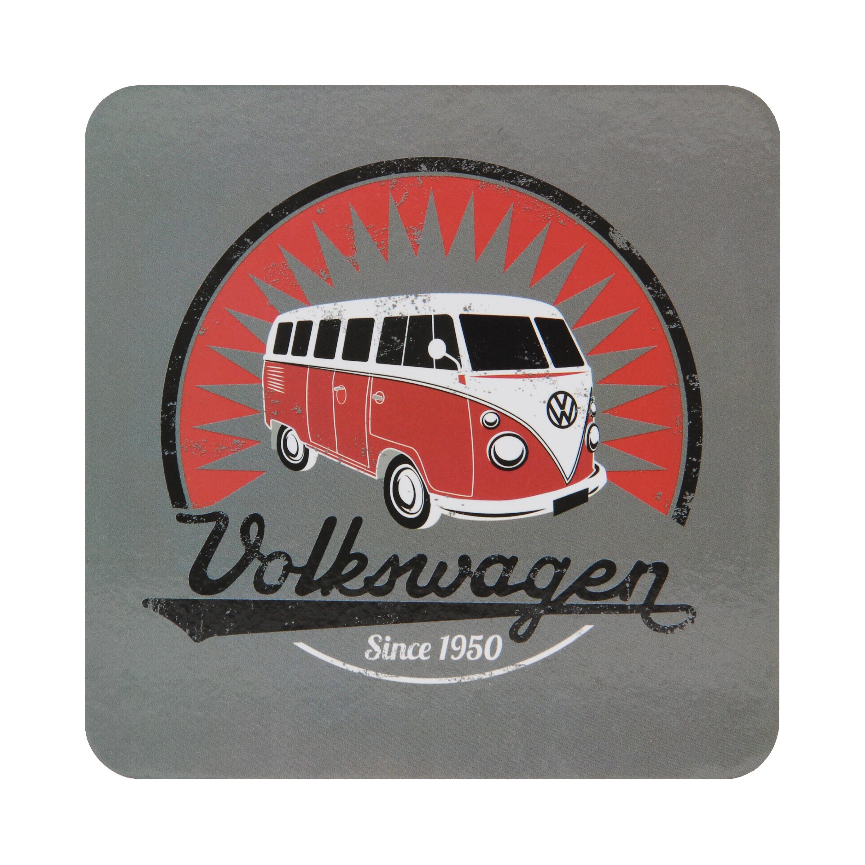T1 Getränkeuntersetzer Vintage abwischbare Logo/4 Vintage 4, Bulli by 4-tlg., Glasuntersetzer Beschichtung, 4 VW mit Volkswagen BRISA Kork-Untersetzer mit Logo in VW Farben Farben MDF Collection